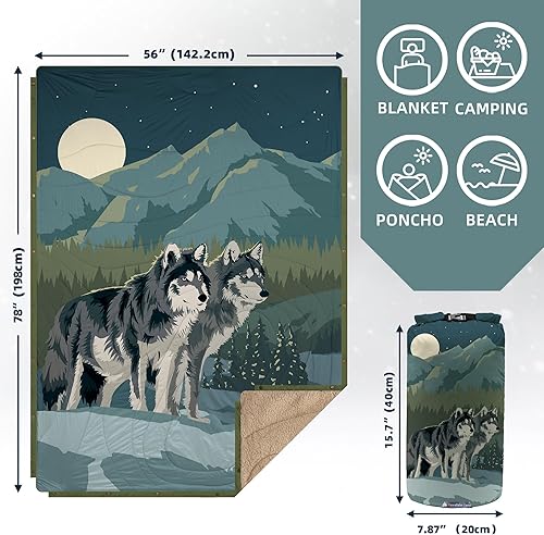 Miniatura 3 de Kawagebo - Manta de forro polar Sherpa para acampar al aire libre con bolsa impermeable plegable, manta de campamento suave y cálida 3 en 1, manta