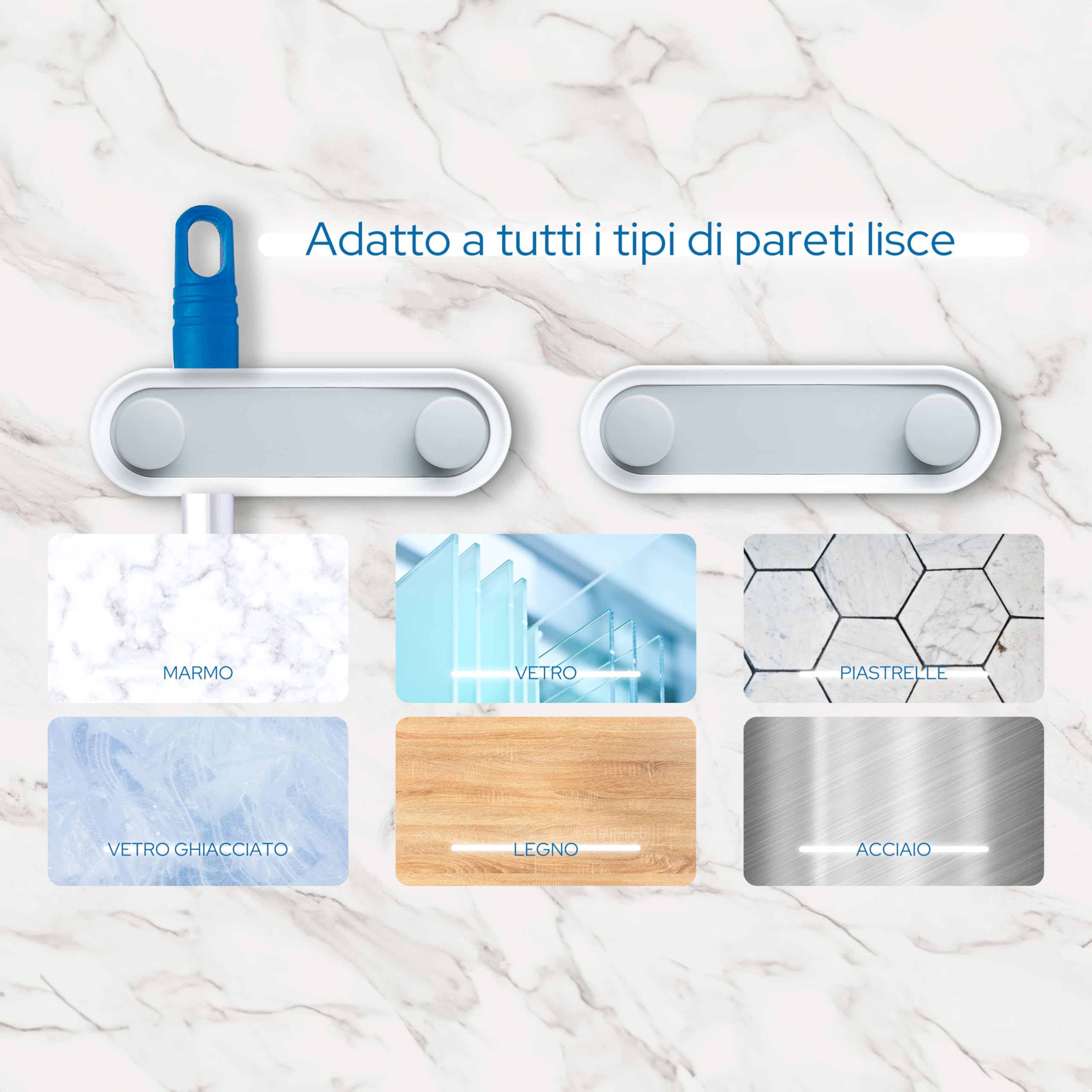 Set da 2 Porta Scope Parete Adesivo, Appendi Scope a Muro Adesivo Senza Forature, Portascope da Muro, Accessori Casa con Ganci Porta Oggetti, Salvaspazio Cucina, Porta Attrezzi da Parete Adesivi