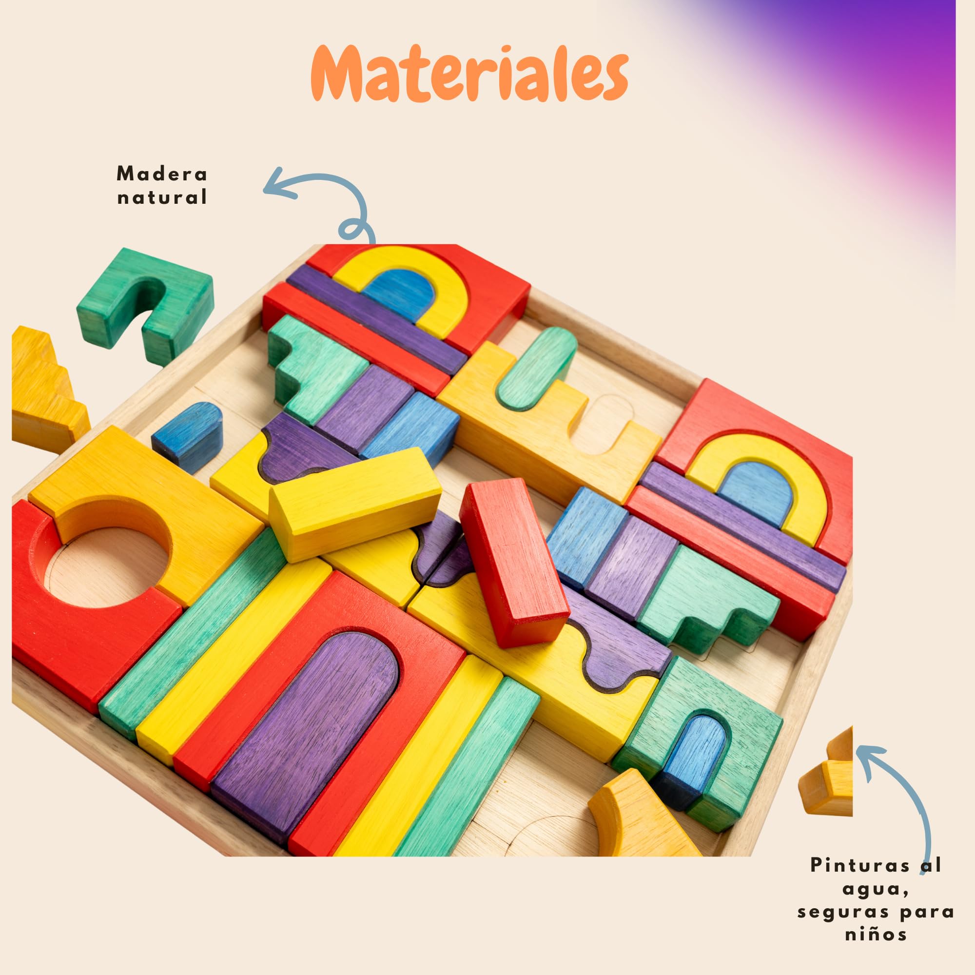 Großes Montessori Holzbausteine Set – Bunte Holzbausteine für Kinder ab 1 Jahr, Lernspielzeug aus Naturholz, Motorikspielzeug, Kreatives Bauspielzeug
