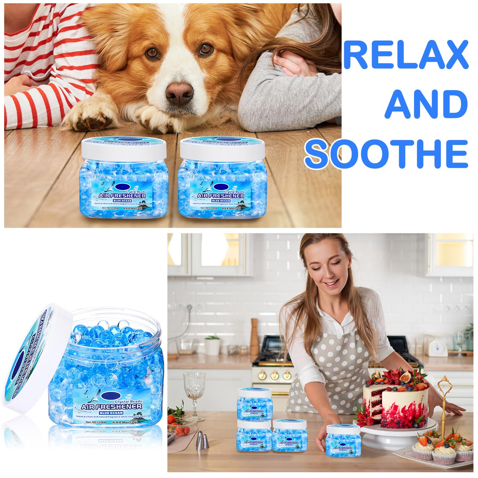 6 perlas de gel ambientador a granel, eliminadoras de olores, gel para eliminar olores para el hogar, baños, autos, barcos, caravanas, áreas de mascotas, habitación, inodoro, 8 onzas (océano