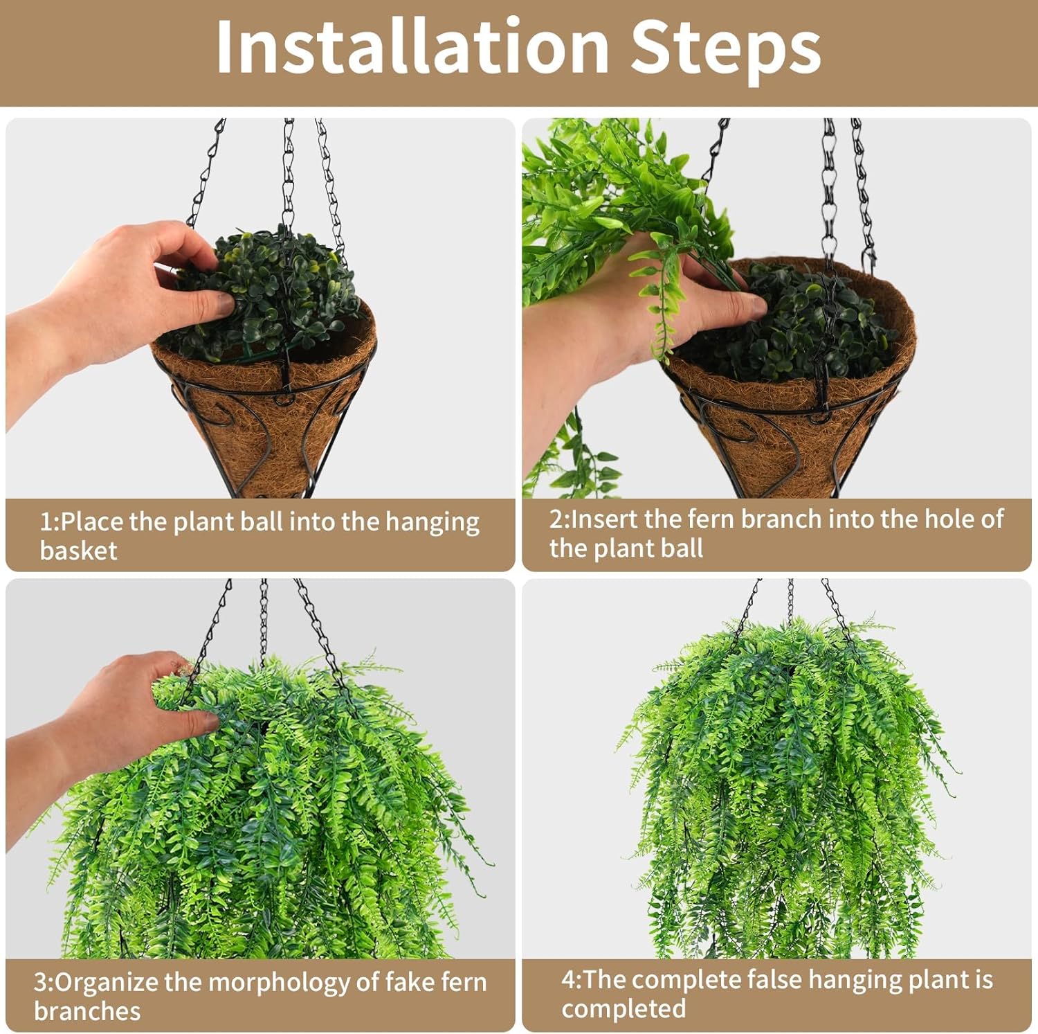 Zythrem Artificial Hanging Fern Hanging Baskets for Outside Faux Hanging Plants Outdoor Realistic Fake Hanging Boston Ferns UV Resistant for Front Porch Patio Balcony Home Decor 2 Set