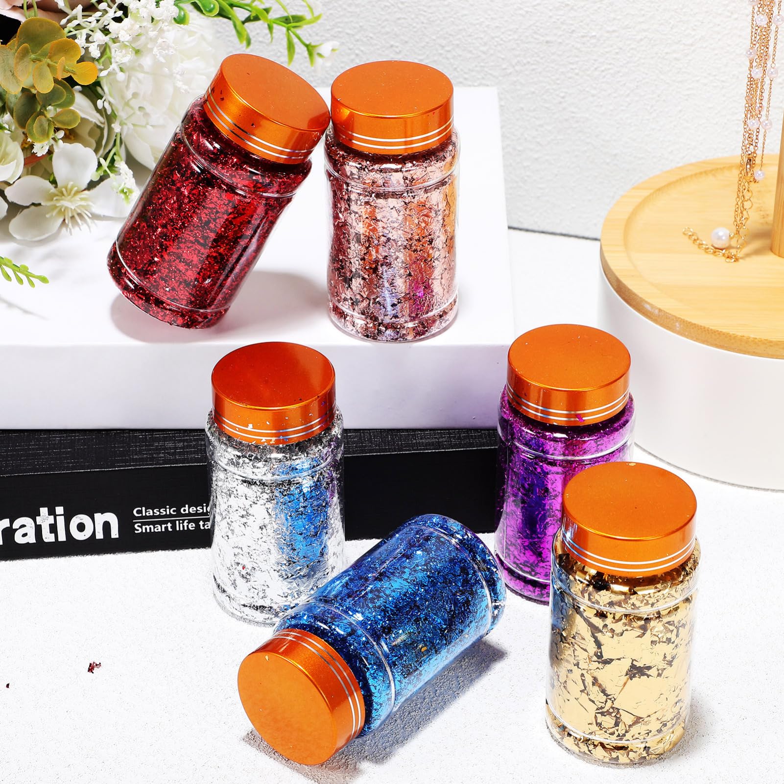 CALLARON 6 Manicura De Aluminio De Oro Roto De Arte De Uñas Dorados De Papel De Aluminio Suministros De Arte De Uñas Escama Mica Lentejuelas De Papel De Uñas Hoja De Oro