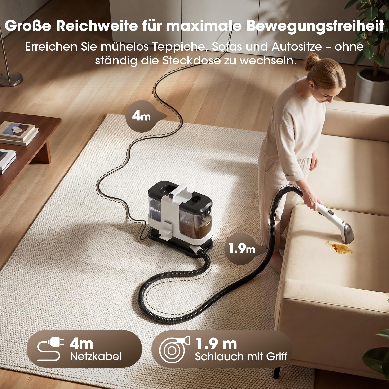 Lubluelu Nasssauger Polsterreiniger Gerät 600 W 15 kPa, kompakter Teppichreiniger & Fleckenreiniger mit starker Saugleistung für Sofa, Teppich & Auto, tragbar und leicht, Tiefenreinigung