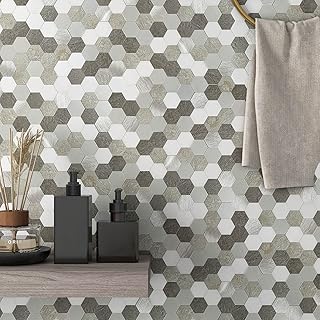BeNice Stick on Tile Backsplash Bathroom Tile,Hexagon Peel and Stick Backsplash for Kitchen Wall Panel Adhesive Backsplash(10sheets, Gray)
