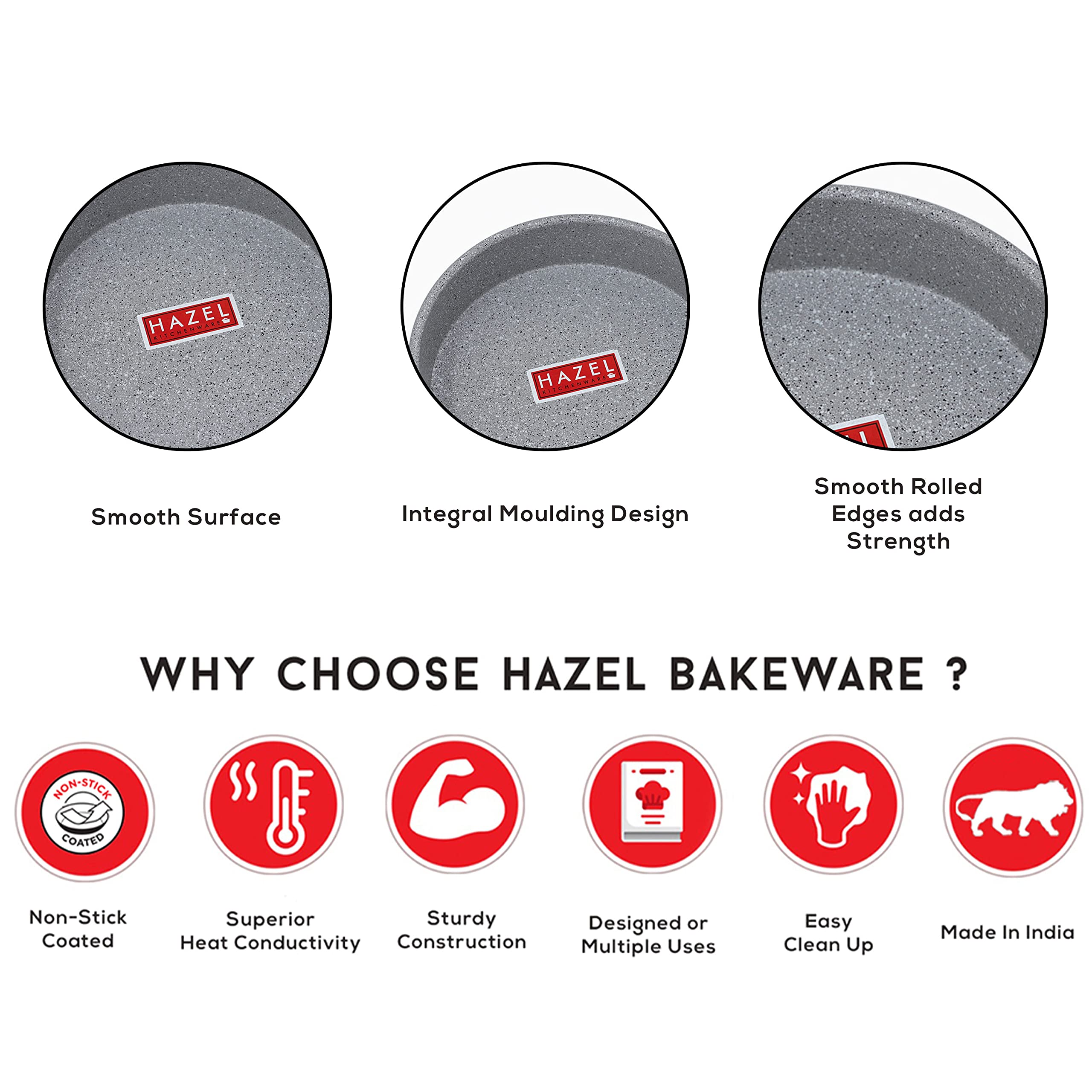 HAZEL Non Stick Cake Mould | Aluminium Cake Moulds for Baking | Round Shape Cake Tin | Diameter Size - 6 Inches, Depth - 2.5 Inch, Grey 2