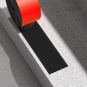 Vibeo Stair Nosing Self Stick Non Slip Stair Nosing, 5 Cm Width Rubber Stair Treads, Flexible Edge Protector for Wooden Steps, Flat Floor Transition StripBlack,Length-1m3.2ft