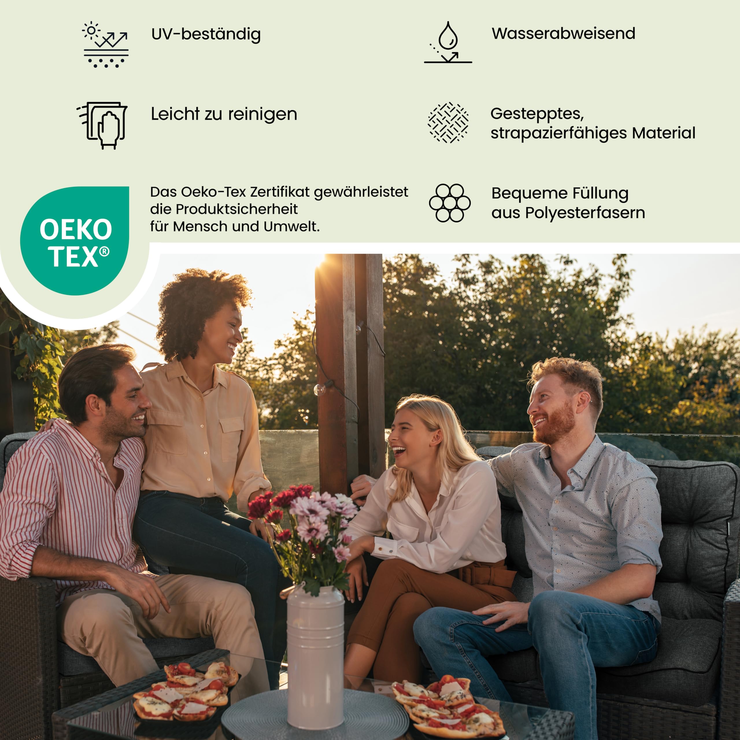 Bankauflage für Gartenmöbel, Gartenbank, Polsterauflage für Hollywoodschaukel, Auflagen für Gartenschaukelkissen, Sitzkissen, Stuhlauflage, Indoor/Outdoor - Grau - 180 cm (3 x 60 cm)