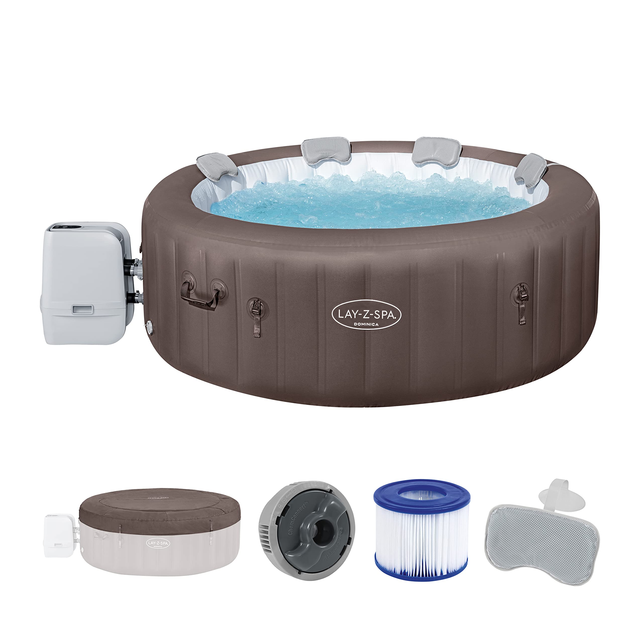 Bestway 6001S Idromassaggio a risparmio energetico Lay-​Z-​Spa Dominica Smart HydroJet con app, 4-​6 persone, marrone