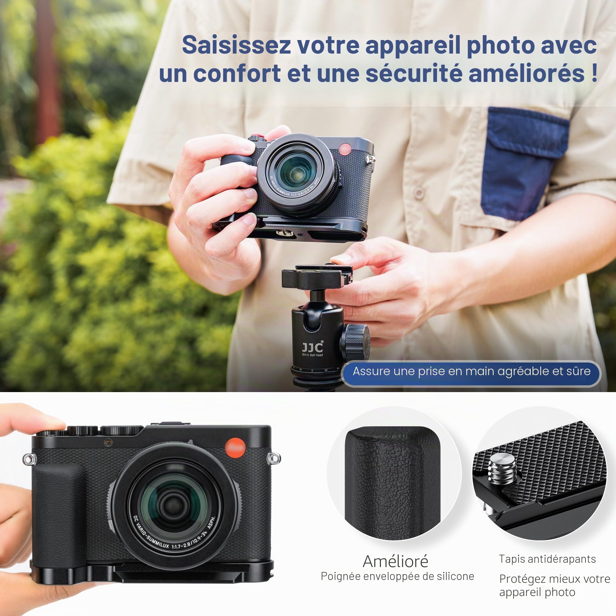 JJC Poignée en métal pour Appareil Photo Leica D-LUX8 avec Design à libération Rapide de Type Arca Swiss pour améliorer la Sensation de Prise en Main pour l'enregistrement vidéo Youtuber Vlogger