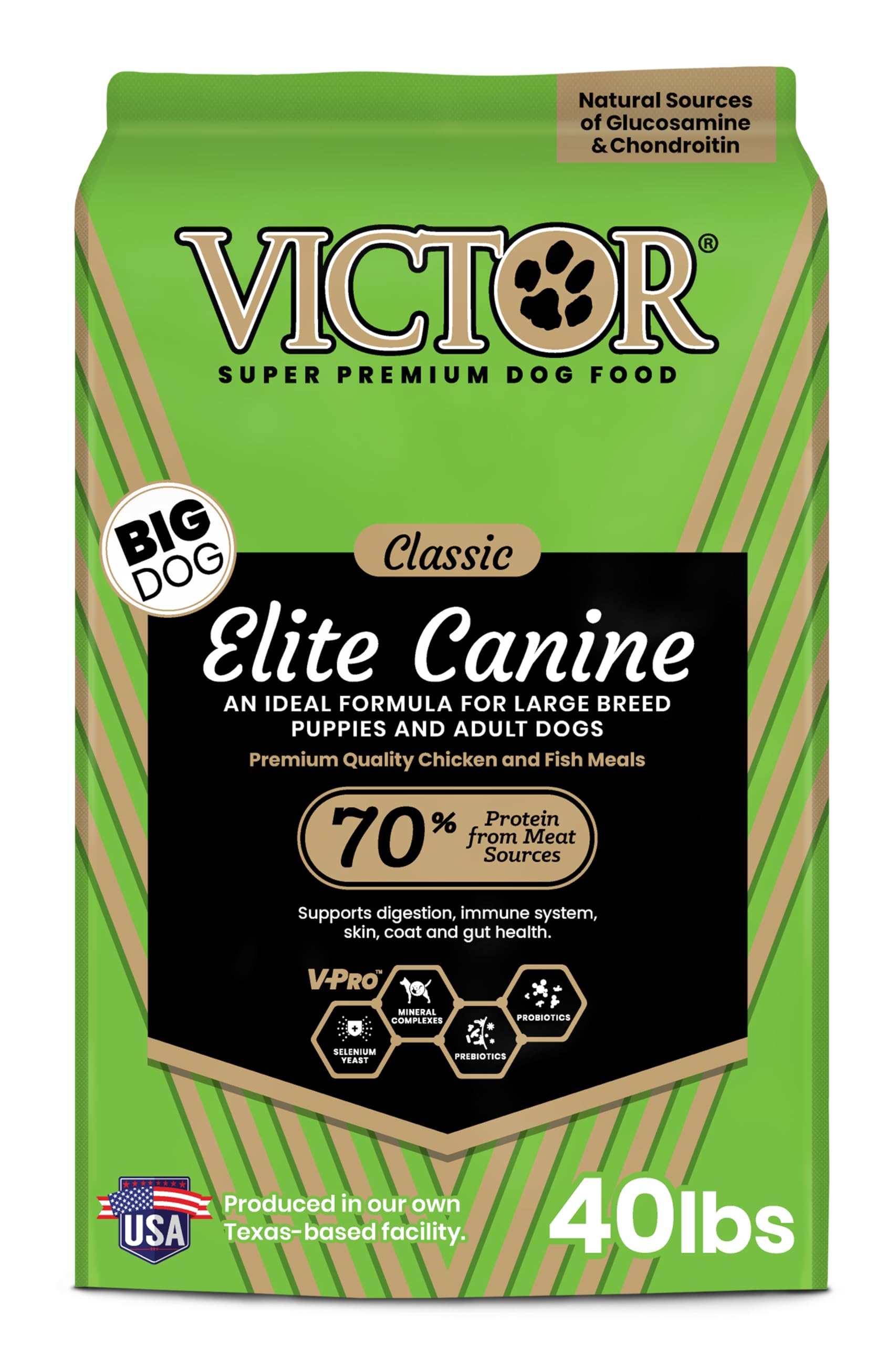 VICTOR Super Premium Dog Food – Elite Canine Dry Dog Food with Chicken & Fish Meal – 25% Protein, 14% Fat, Gluten Free – for Large Breed Dogs & Puppies, 40lbs