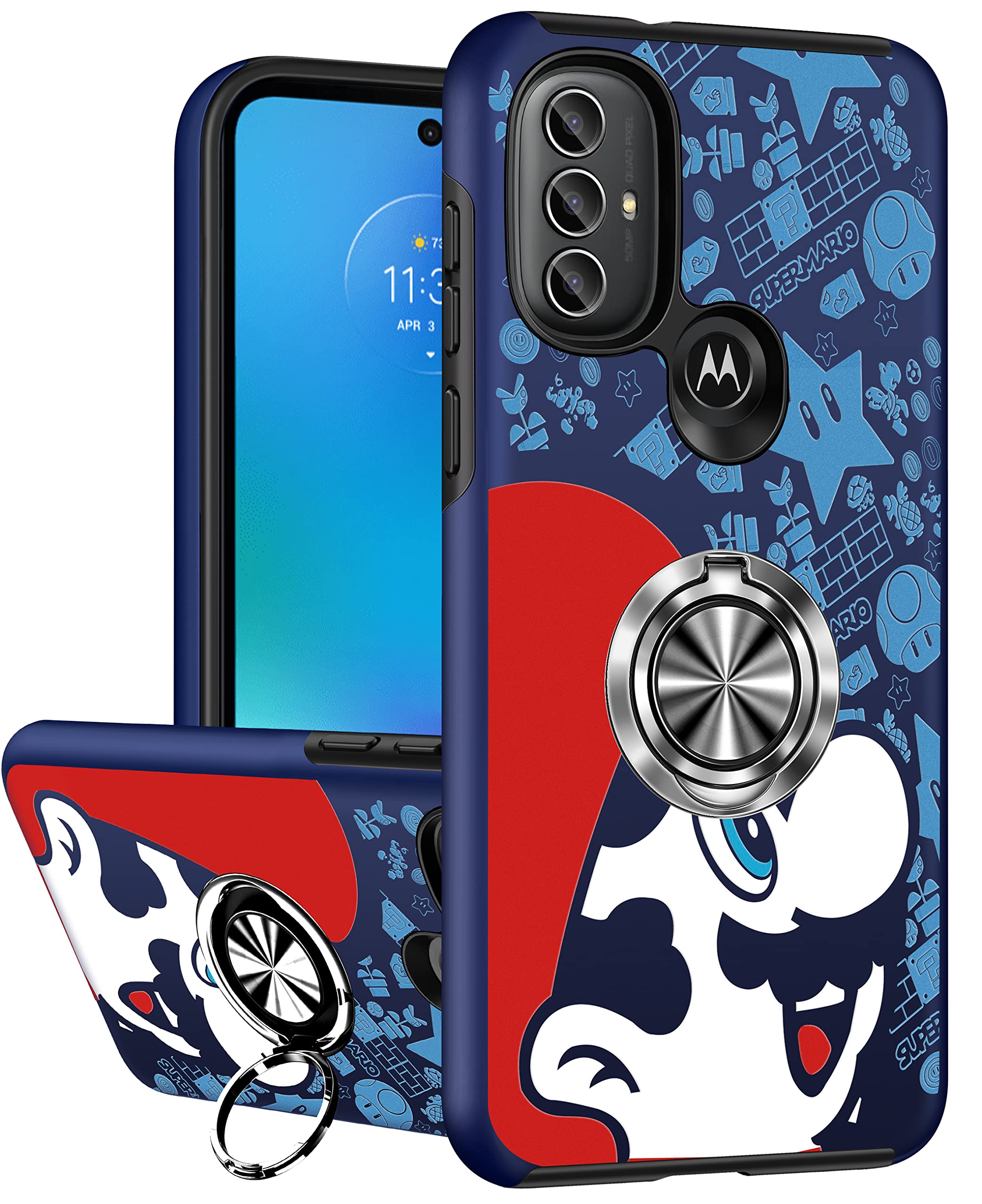 Joyleop Cute Case for Moto G Pure/G Power 2022/G Play 2023 Cartoon Anime Funny Print Phone Cover for Girls Kids Pretty Girly with Ring Holder Stand Magnetic Kickstand for Motorola G Pure 6.5" Maro