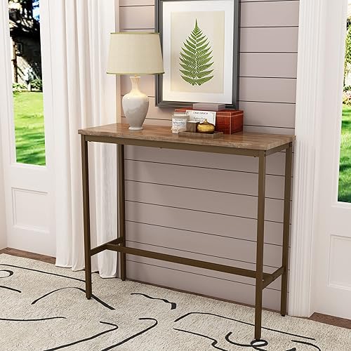 Miniatura 14 de Aklaus Mesa de bar de 40 pulgadas, mesa rectangular de altura de barra industrial con marco de metal dorado resistente, parte superior de mármol