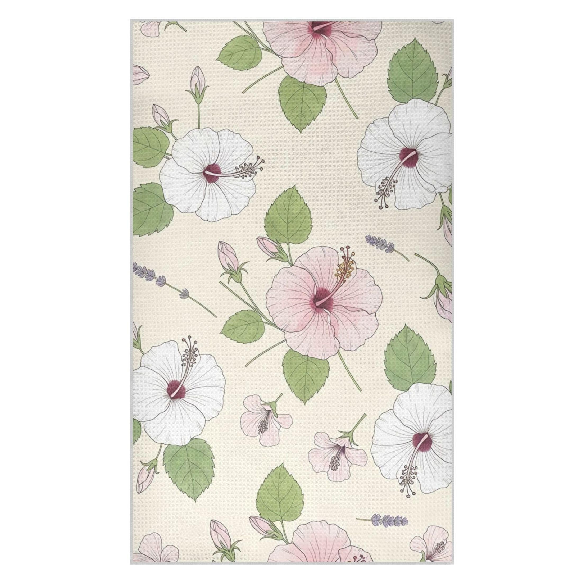 Fuauuyl Hibiscus Kitchen Towel Waffle Weave Dish Towels Soft Absorbent Hand Towel Microfiber Lint Free Dish Cloths for Kitchen, 18x30 in