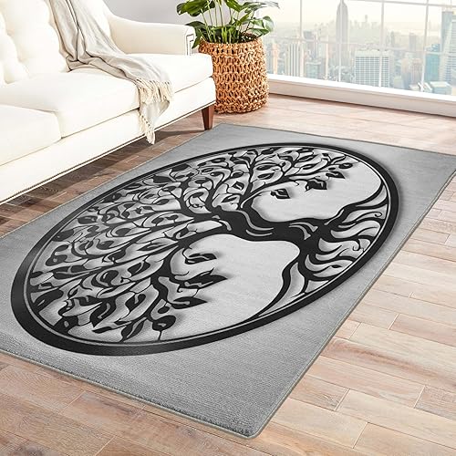 Miniatura 1 de Alfombra de 2 x 3, alfombra de árbol de la vida para entrada, sala de estar, dormitorio, alfombra gris pequeña y decoración de dormitorio, lavable,