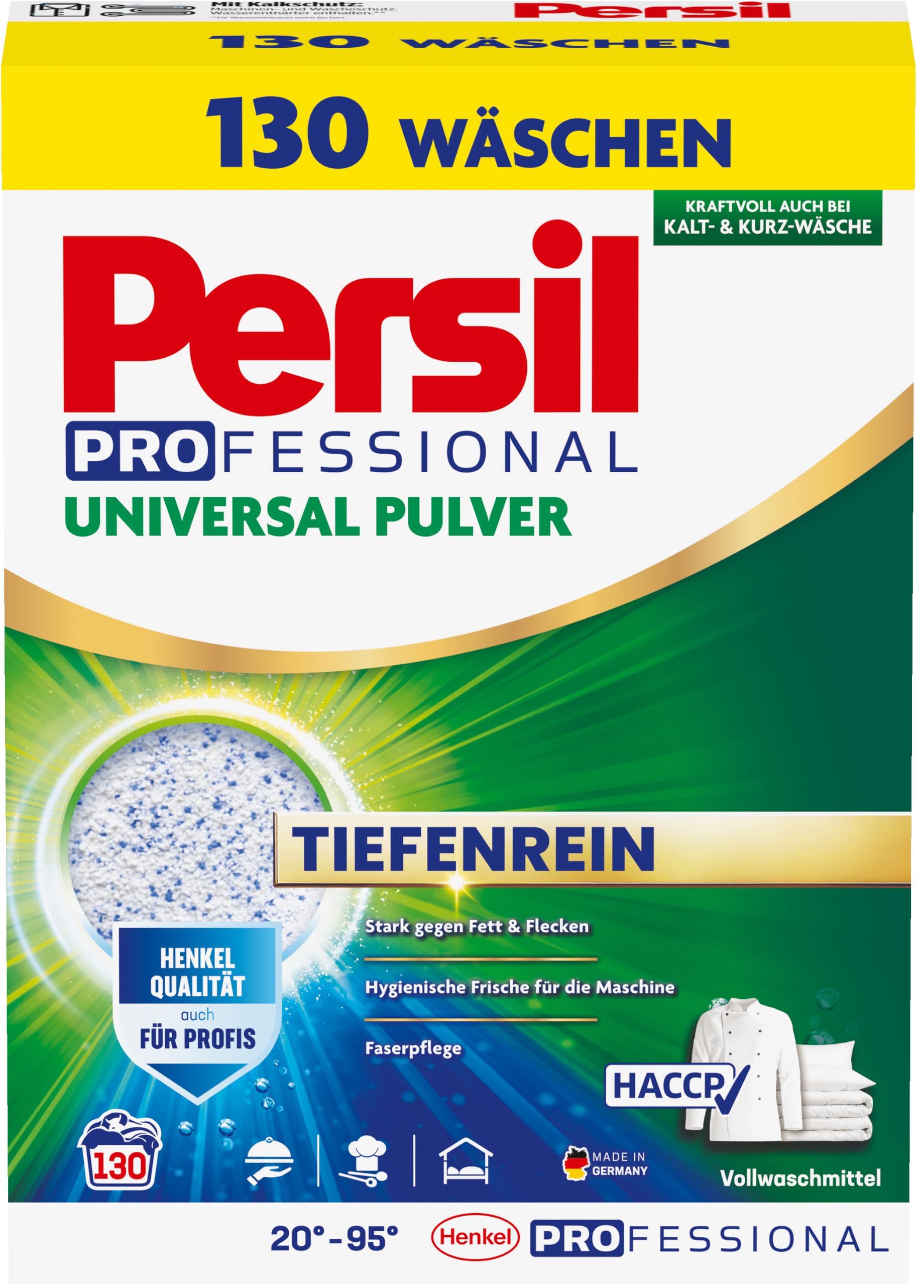 Persil Professional Universal Pulver Tiefenrein Waschmittel (130 Waschladungen), Vollwaschmittel für tiefenreine Wäsche und eine hygienisch frische Maschine, auch bei Kalt- & Kurz-Wäsche