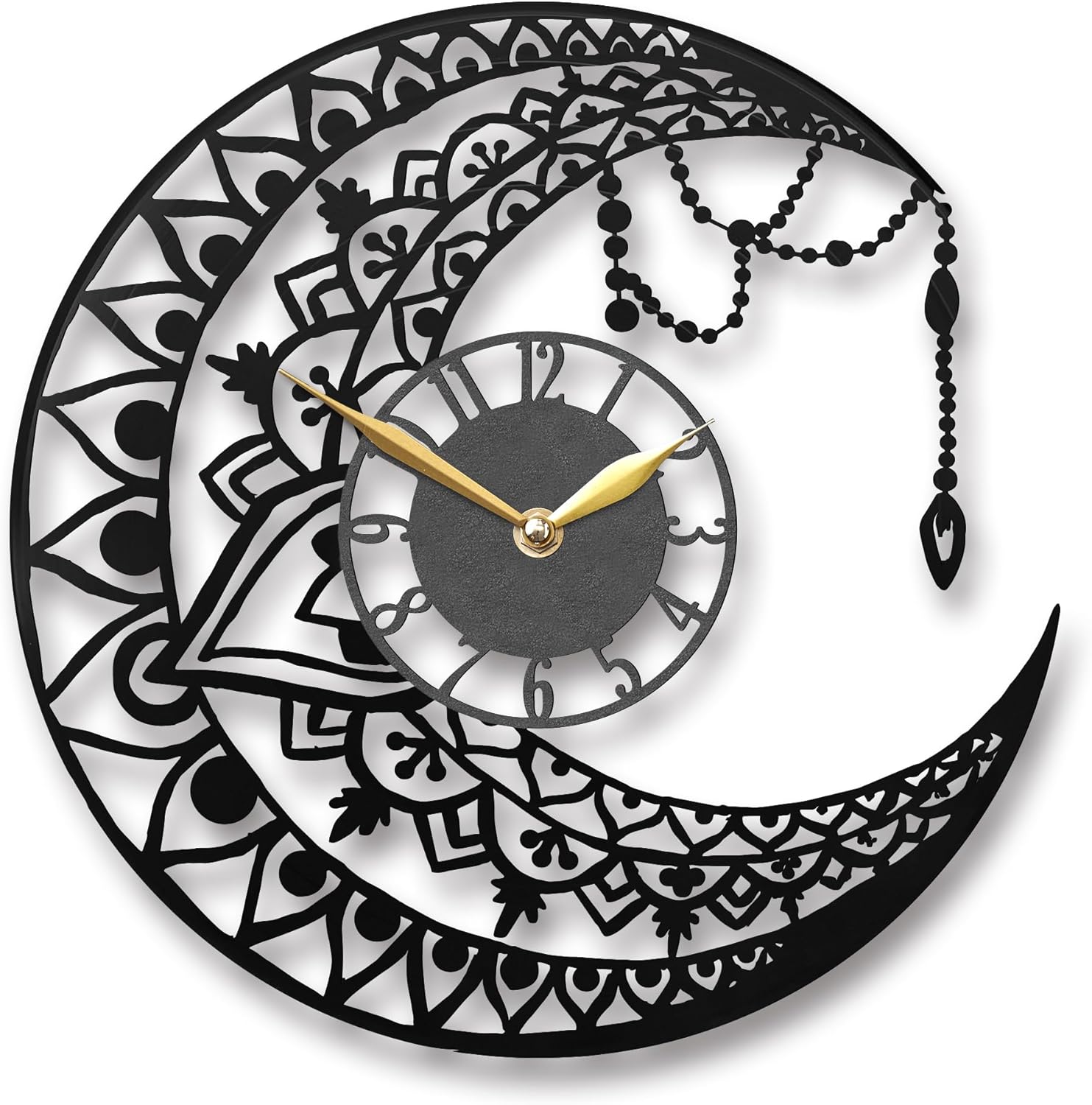 Moon Wall Clock, 12 Inch Vinyl Record, Phases of The Moon Wall Art, Lunar Phases Decor, Moon Cycle Gift Idea, Black