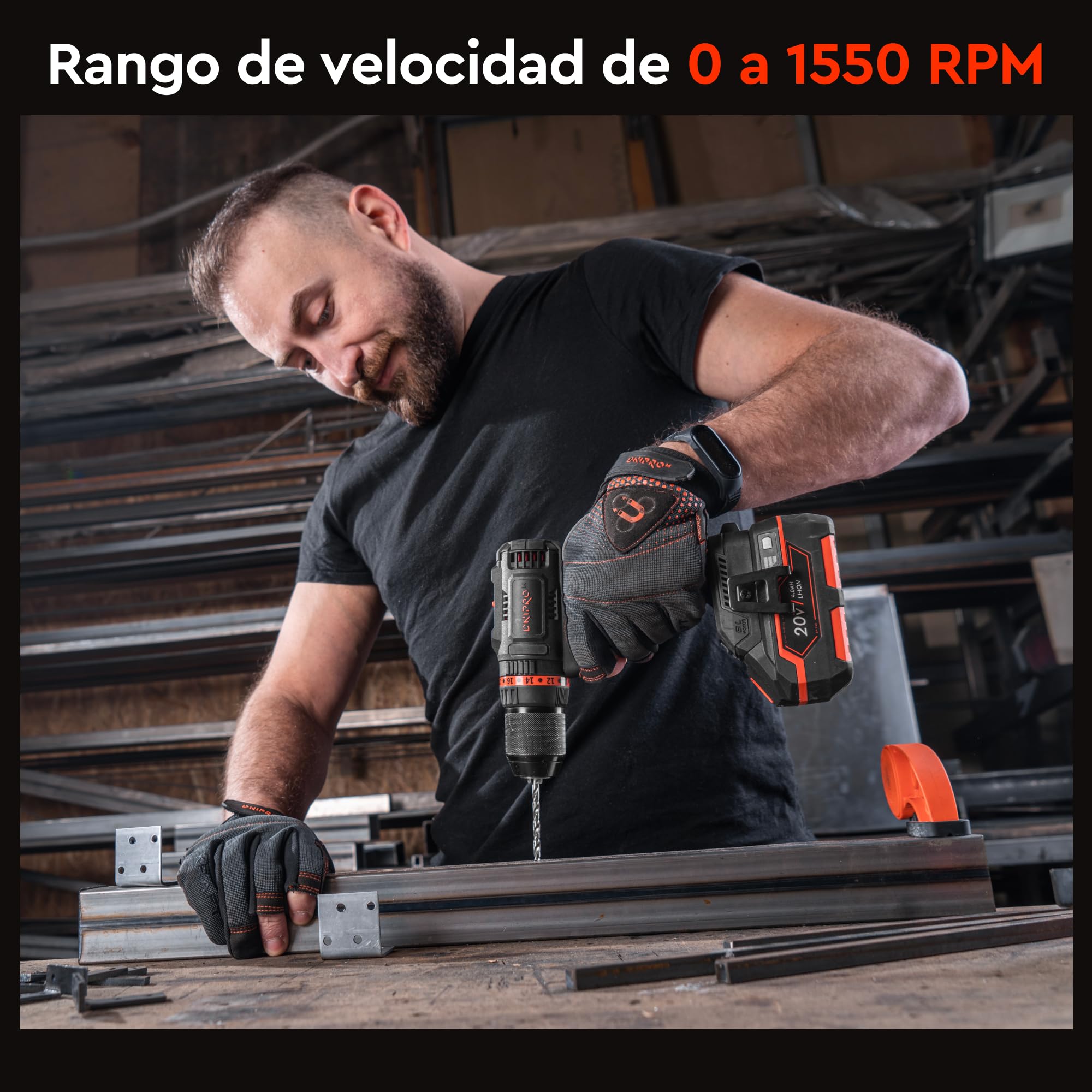 Taladro Atornillador Batería CD-201HBC Compact - Motor Brushless 20V 45Nm con Percutor - Sin Escobillas, 2 Velocidades, 20+3 Posiciones de Par, Portabrocas Metálico 13mm - Solo 0.9 kg | por Dnipro-M