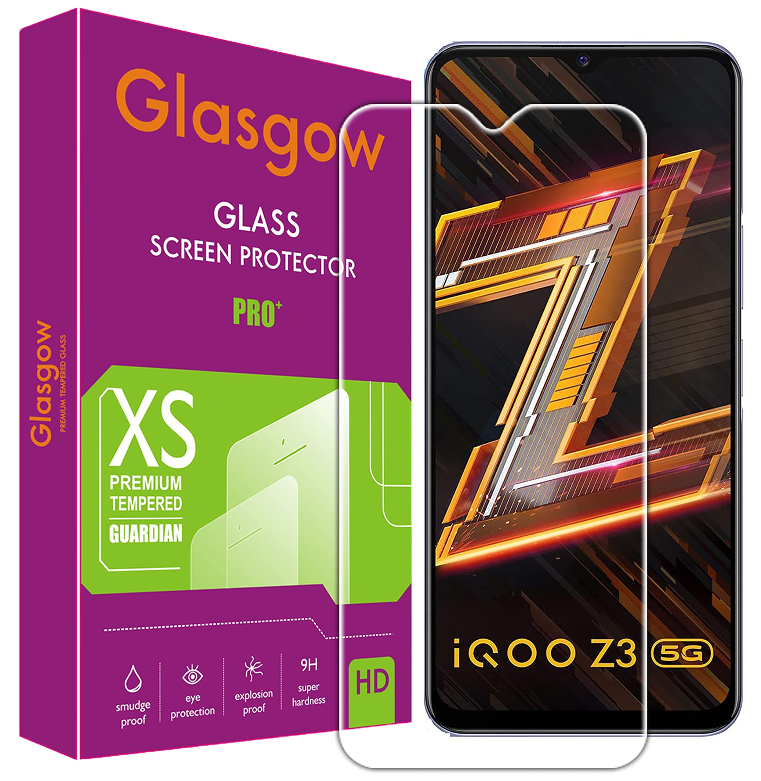Glasgow 9H+ High Definition [HD] Tempered Glass for IQOO Z3 5G Screen Protection Premium Product [Curved Edges] [Gorilla] (B0992L94JG) Amazon Price History, Amazon Price Tracker