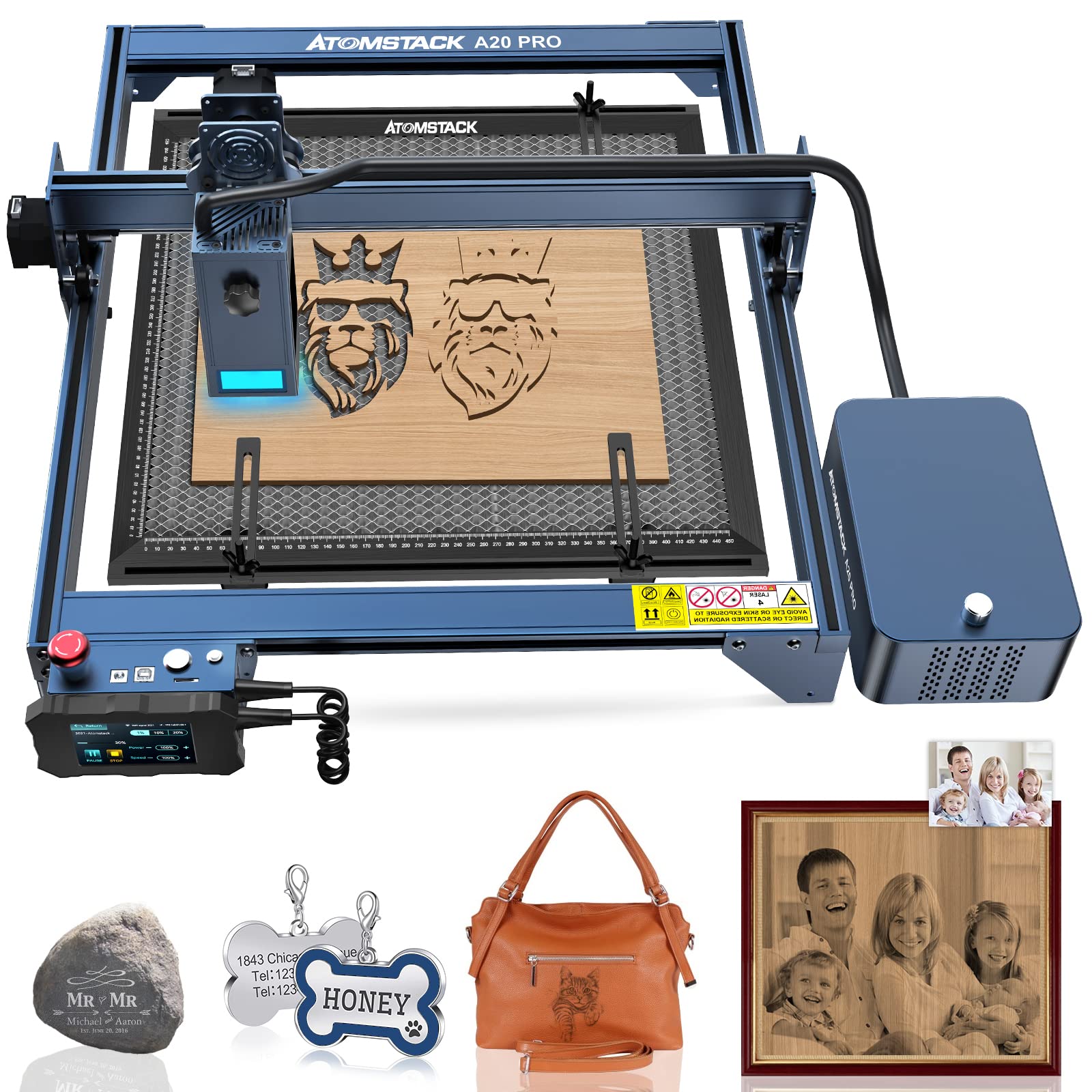 ATOMSTACK X20 PRO 130W Laser Graviermaschine mit F2 400 * 400 mm Nabenplatte 20W Laser Gravur maschine F30 30-60 L/min Luftunterstützung