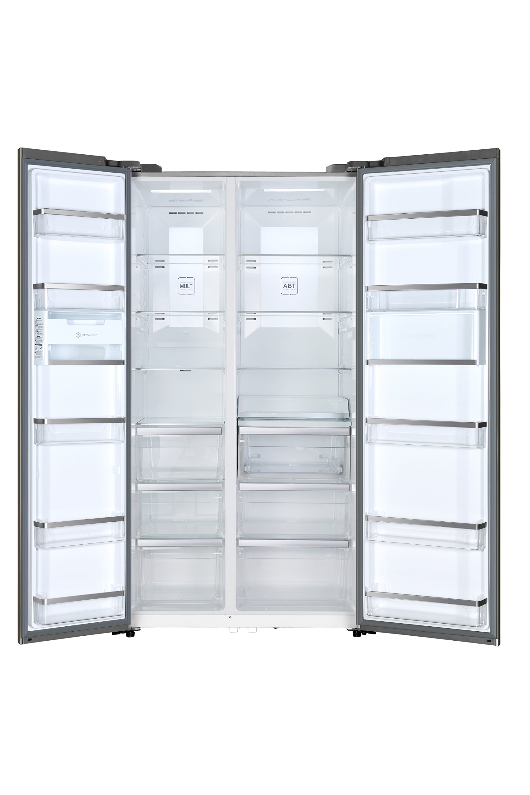 Haier HRF-de 800dgs8 Side by Side/A + + +/190 cm de hauteur/347 kWh/457 L Partie de refroidissement/335 L Partie Congélateur/Total Nofrost jamais abtauen/Façade en verre dans wertiger aspect métal