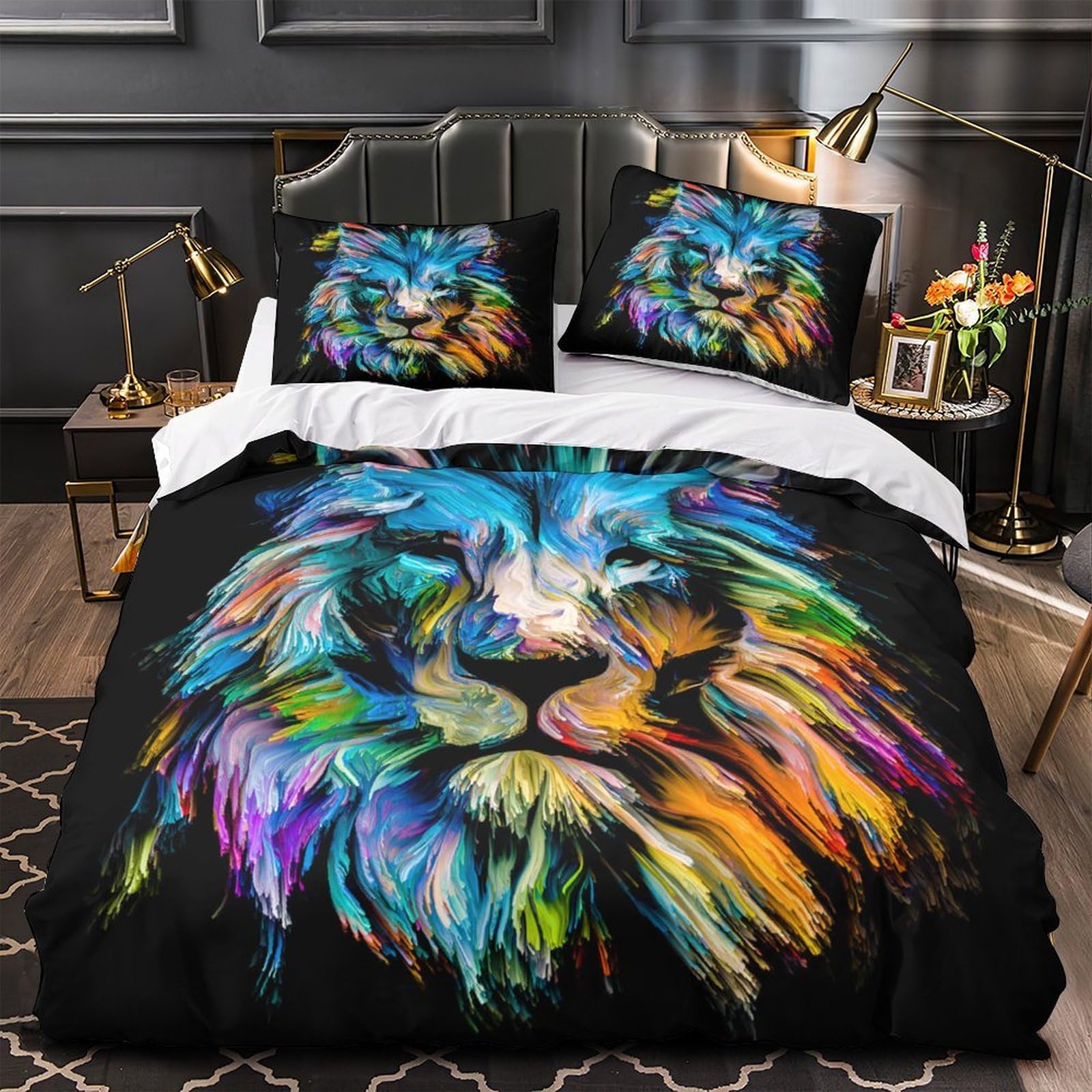 Parure de lit lion anti-acarien et facile à border pour enfant