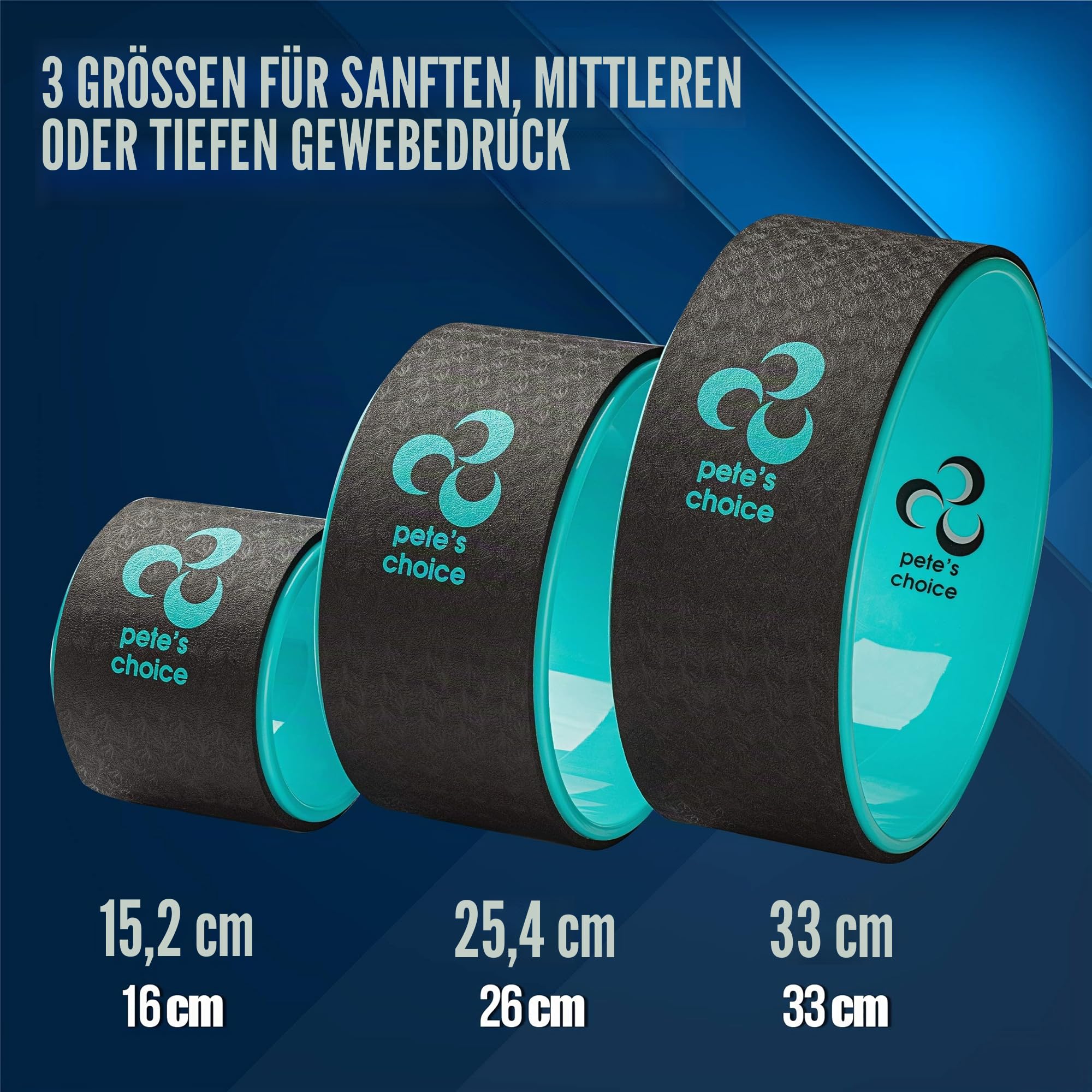 Yoga Rad 3er Pack - Abnehmen, Sich in Form Bringen und Fit Werden. Yoga Zubehör für Zuhause. 3 Pack Pilates Wheel Set. Körperhaltung verbessern