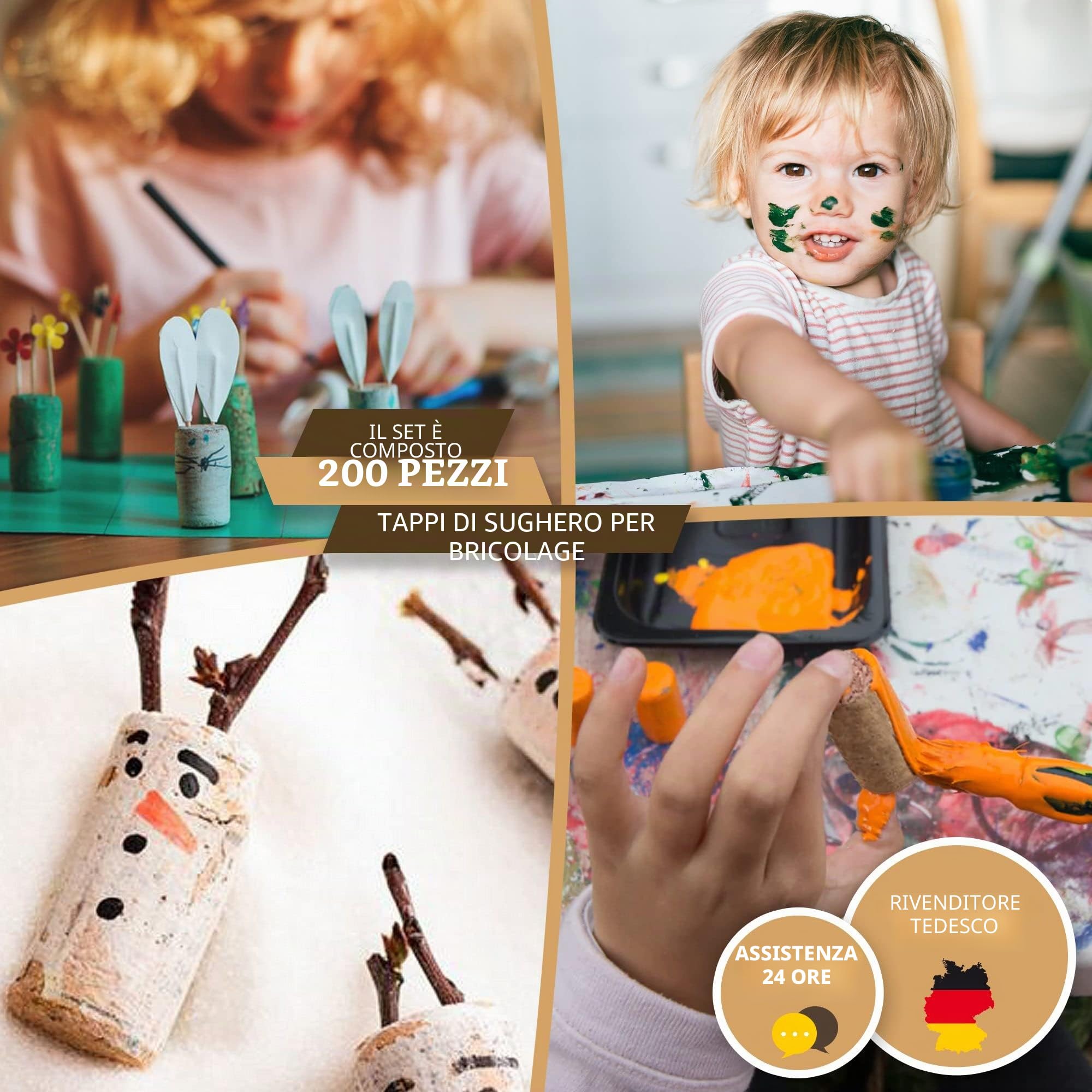 200 tappi di sughero NUOVI, FORMA, ESSERE CREATIVO, ARTISTA, Fai da te, BAMBINI - tappi per bottiglie naturali, accessori per la fabbricazione di bambini, DIY, hobby ho bisogno di luce 24 mm x 45 mm