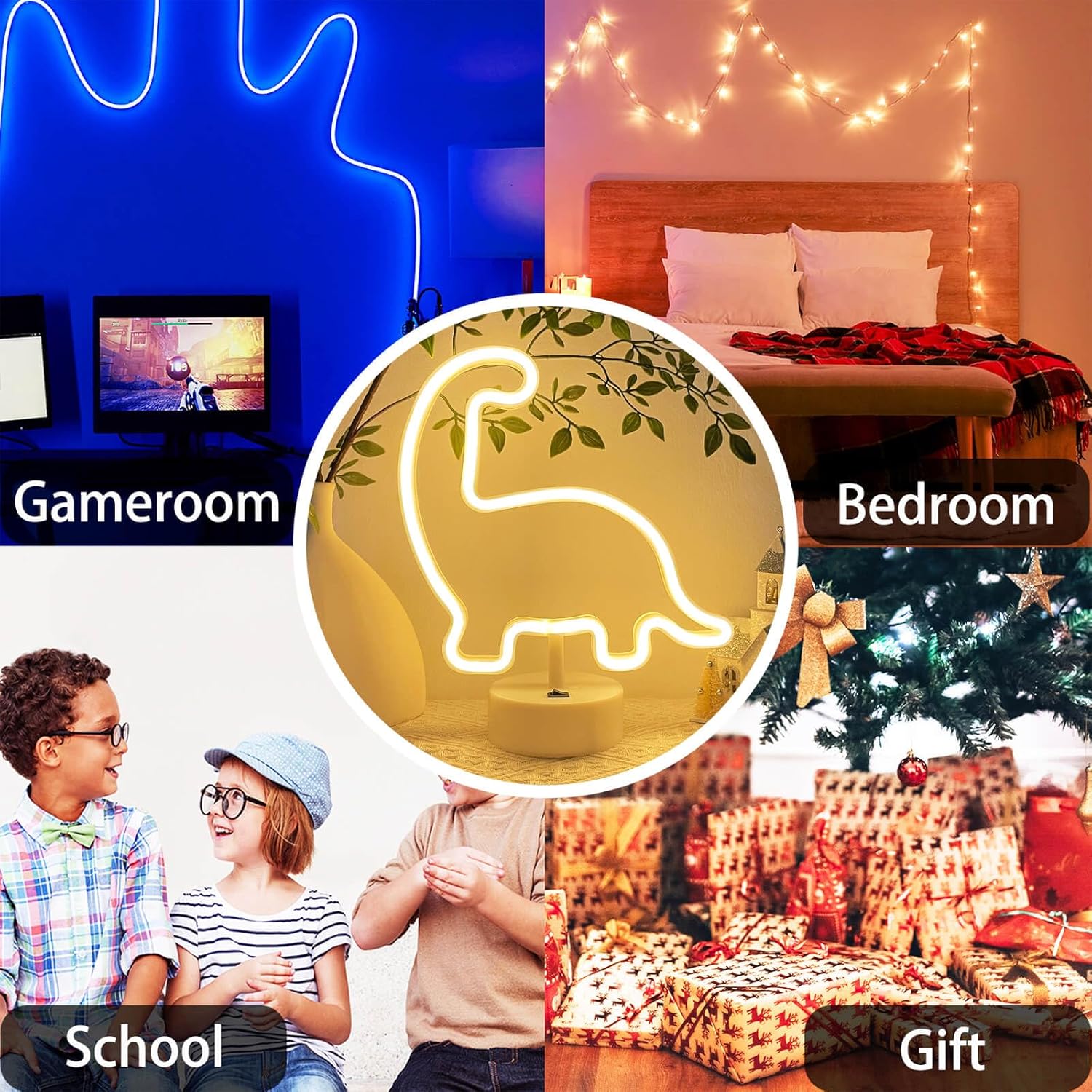 Dinosaur Neon Sign Dino Light Warm White, Dinosaur Neon Light Dino Room Decor for Boys Room Kids Girls Toddlers Bedroom Nursery Classroom, Birthday Christmas Table Desk Stand Night LED Sign - Image 5