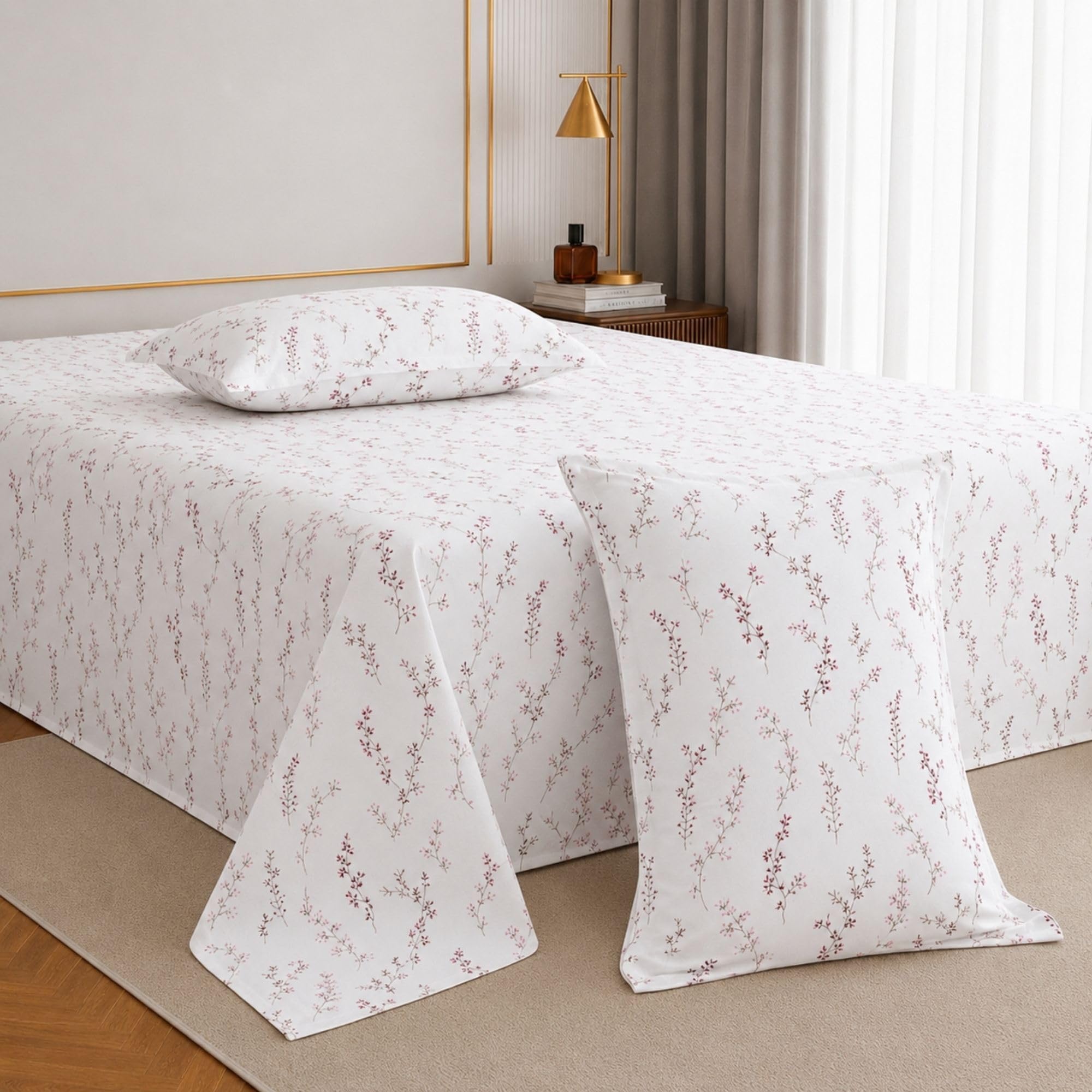 Jaipur Weaves Cotton King Size Bedsheet 108x108 Super King, 100% Pure Cotton Bed Sheet with 2 Pillow Covers, 240 TC Soft Breathable Floral Design Bedding - (Tulips Pink, Super King)