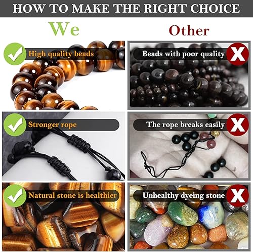 Miniatura 5 de MJartoria Pulsera de triple protección para hombres y mujeres ojo de tigre obsidiana negra y hematita pulsera de cuentas de 0315in pulsera de