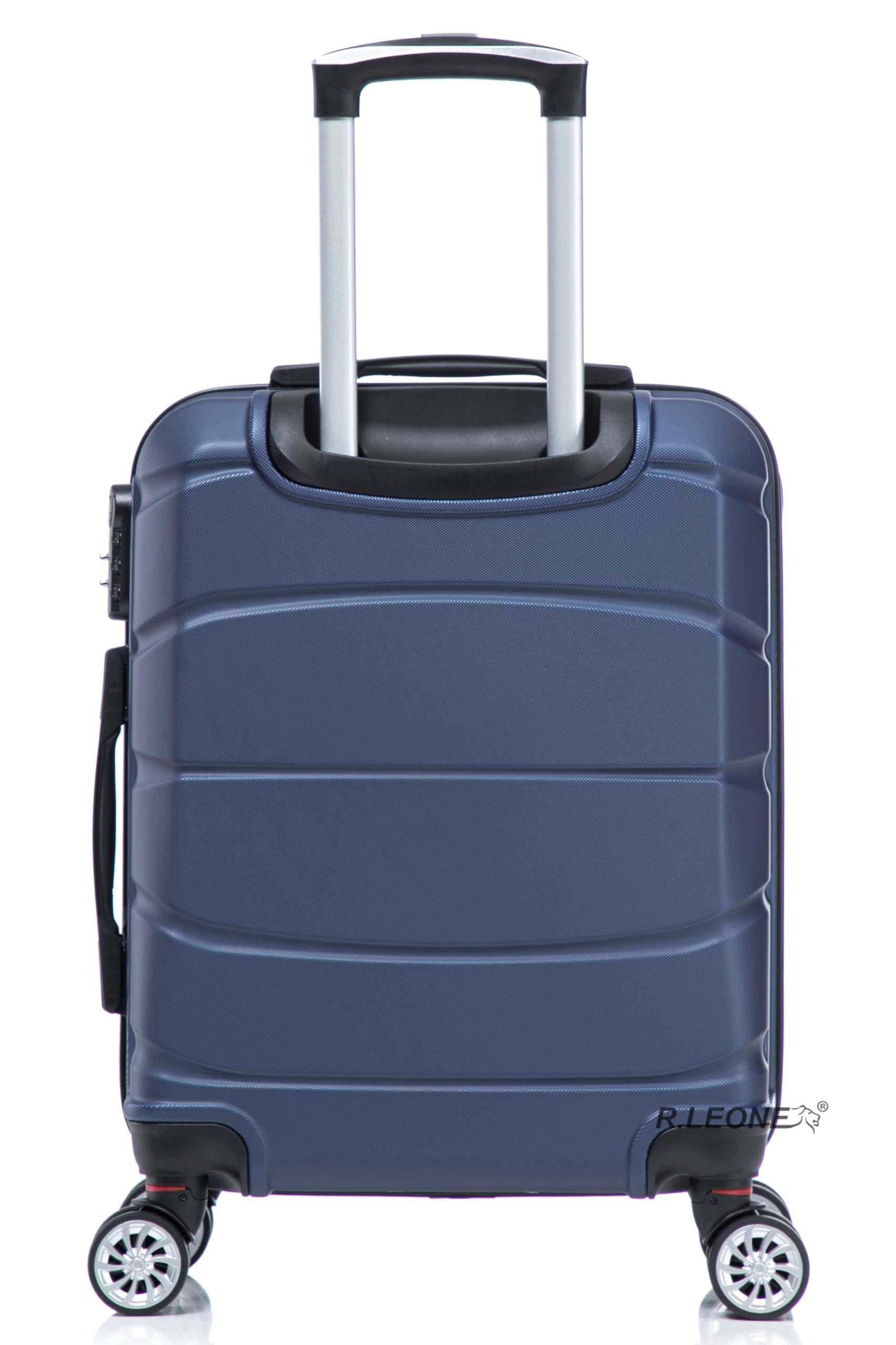 R.Leone Valigia da 1 Fino a Set 4 Trolley Rigido grande, medio, bagaglio a mano 55x40x23 cm Wizz, ITA Airways e bagaglio 45x36x20 cm EasyJet in ABS 8001 (Blu, Set 4 Pezzi XS S M L)