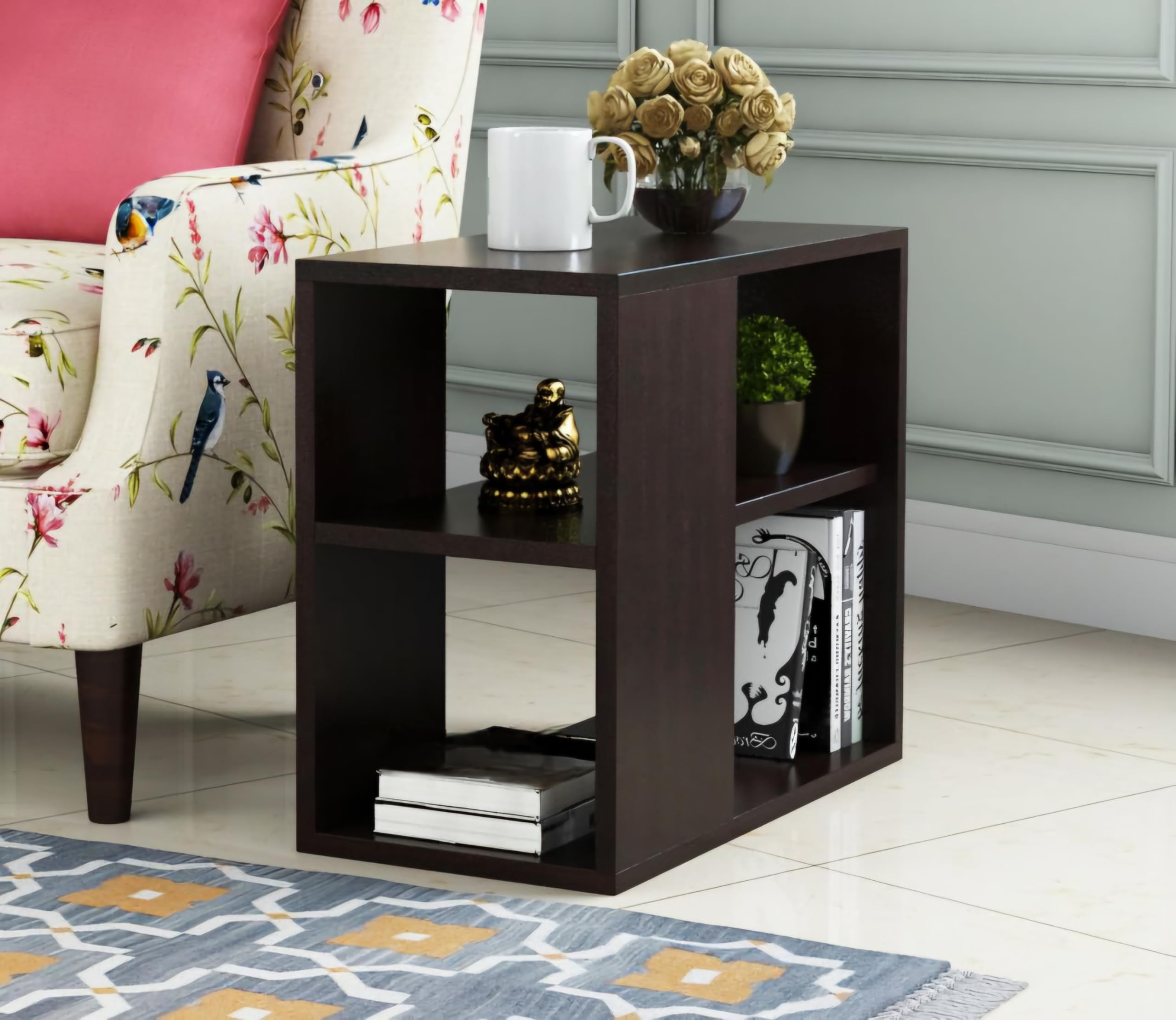 Modern Cube Storage Side Table | End Table for Living Room | Bed Side Table Wooden Organizer Stand | Home Decor Table | Coffee Table | End Table | Side Tables for Bedroom | Dark Brown-image-7