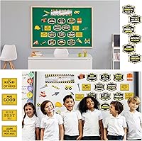 Vista 4 de PerKoop Juego de 76 tablones de anuncios de construcción en construcción, herramientas de decoración de aula para el éxito, juego de tablón