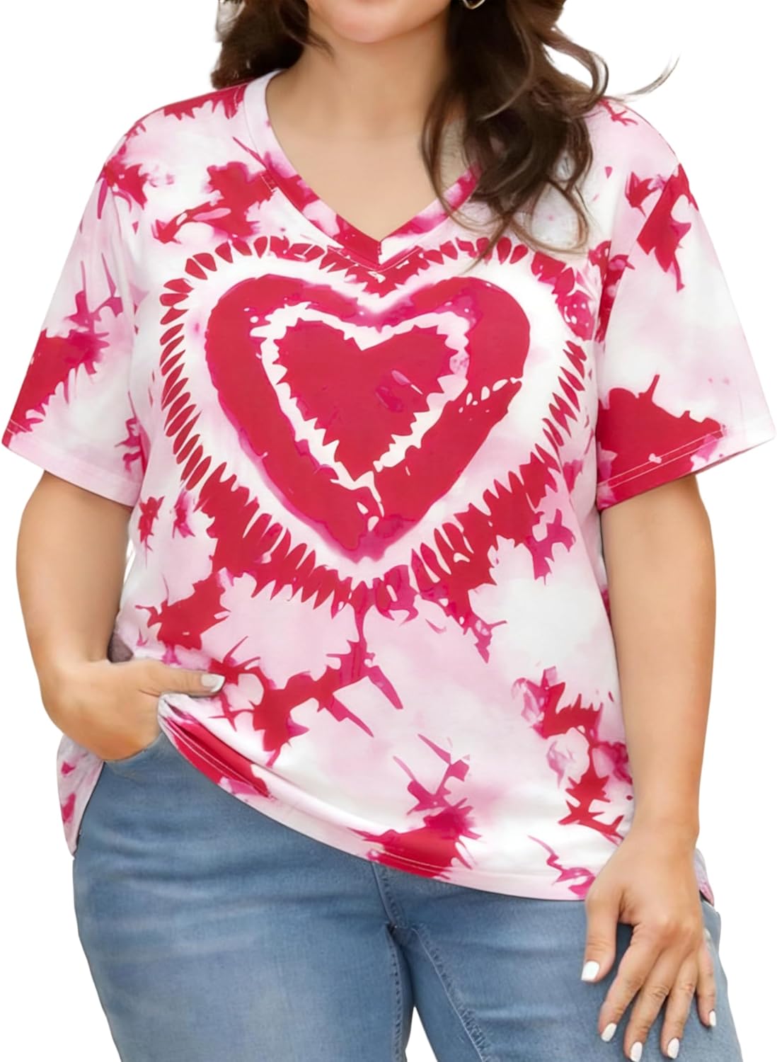 NANYUAYA Plus Size Tops Women Tie Dye Summer Criss Cross V-Neck Shirts Oversized Casual Loose Fit Tunic Tops 1X-5X