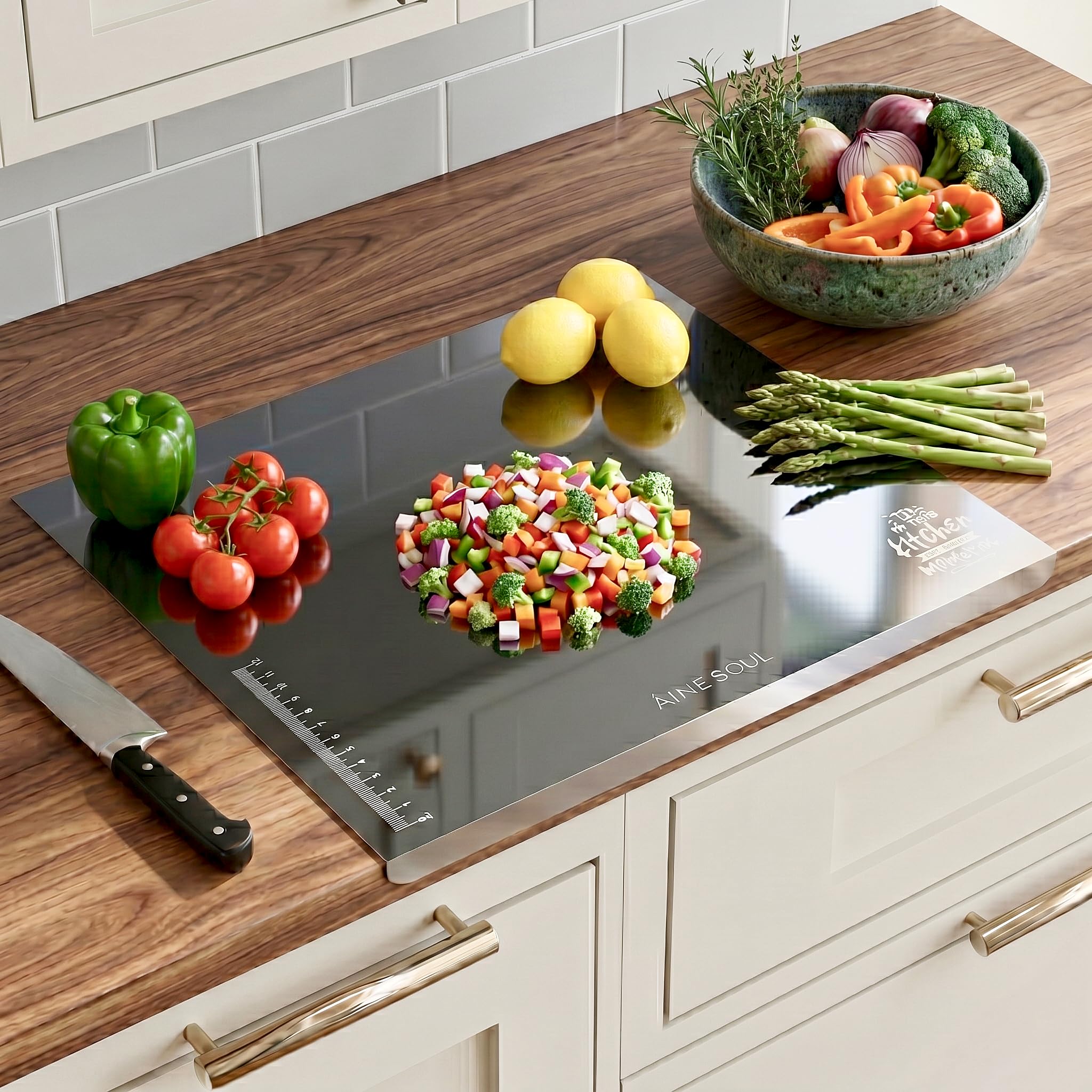 304 Stainless Steel Cutting Board for Kitchen | Heavy Duty Metal Chopping Board with Anti Slip Texture | Microplastic Free Alternative for Vegetable Cutting & Dough Kneading (14x10 Inch)