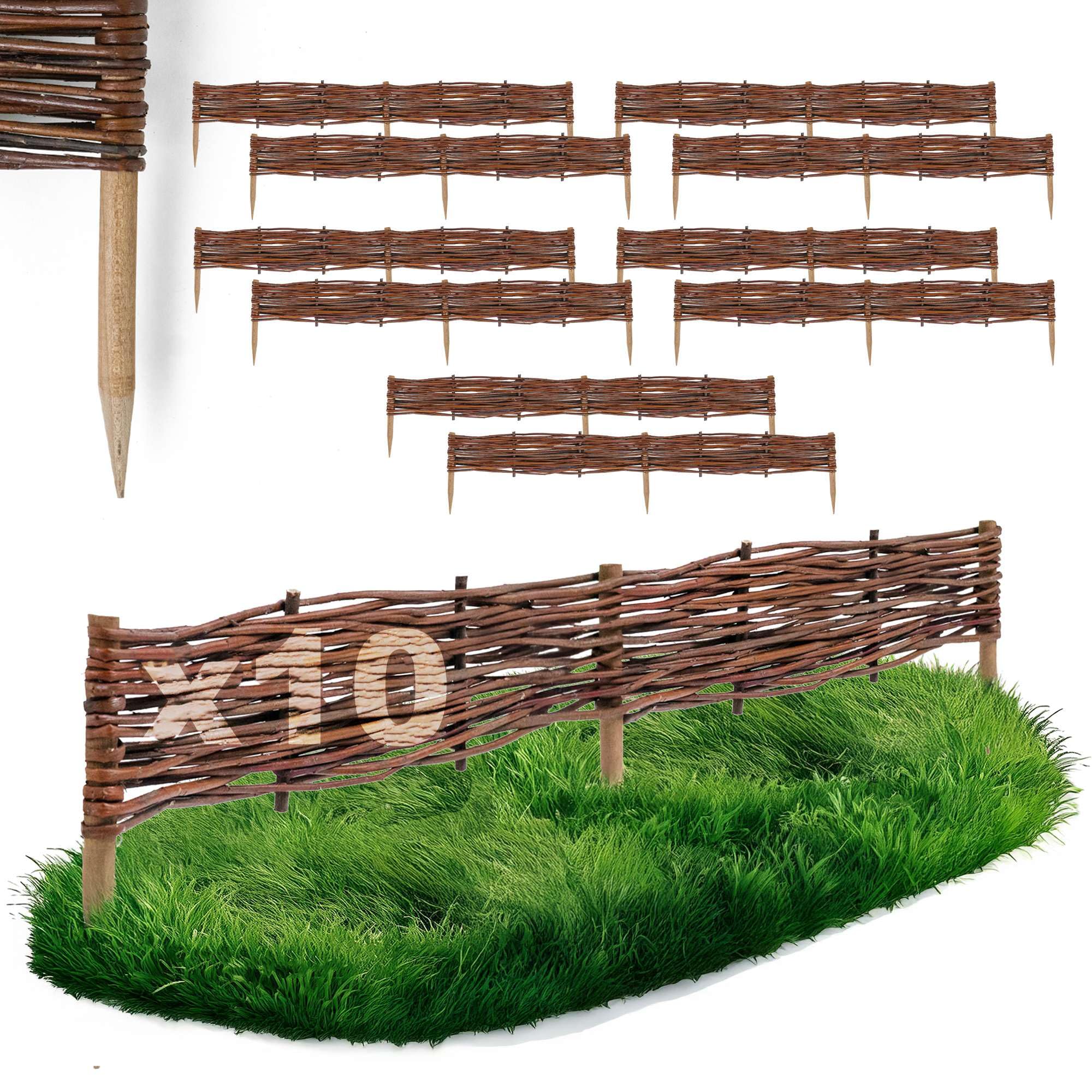 BOGATECO Bordures de Parterre en Saule | 100 cm de Long et 10 cm de Haut | Clôture en Bois pour Jardin | Délimitation de Chemin