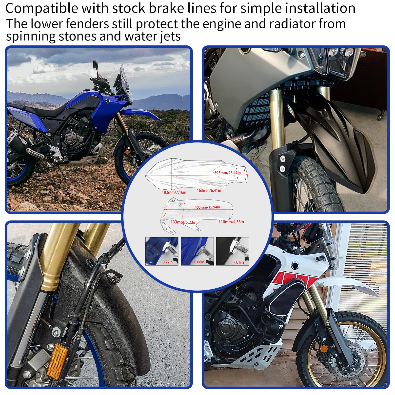 WOOGA Cubierta de guardabarros delantero para motocicleta, Protector de guardabarros Alto y Bajo para Ya&ma&ha TENERE 700/World Raid/Extreme Edition/ XTZ690 Accesorios 2019-2025 (Blanco-Alto)
