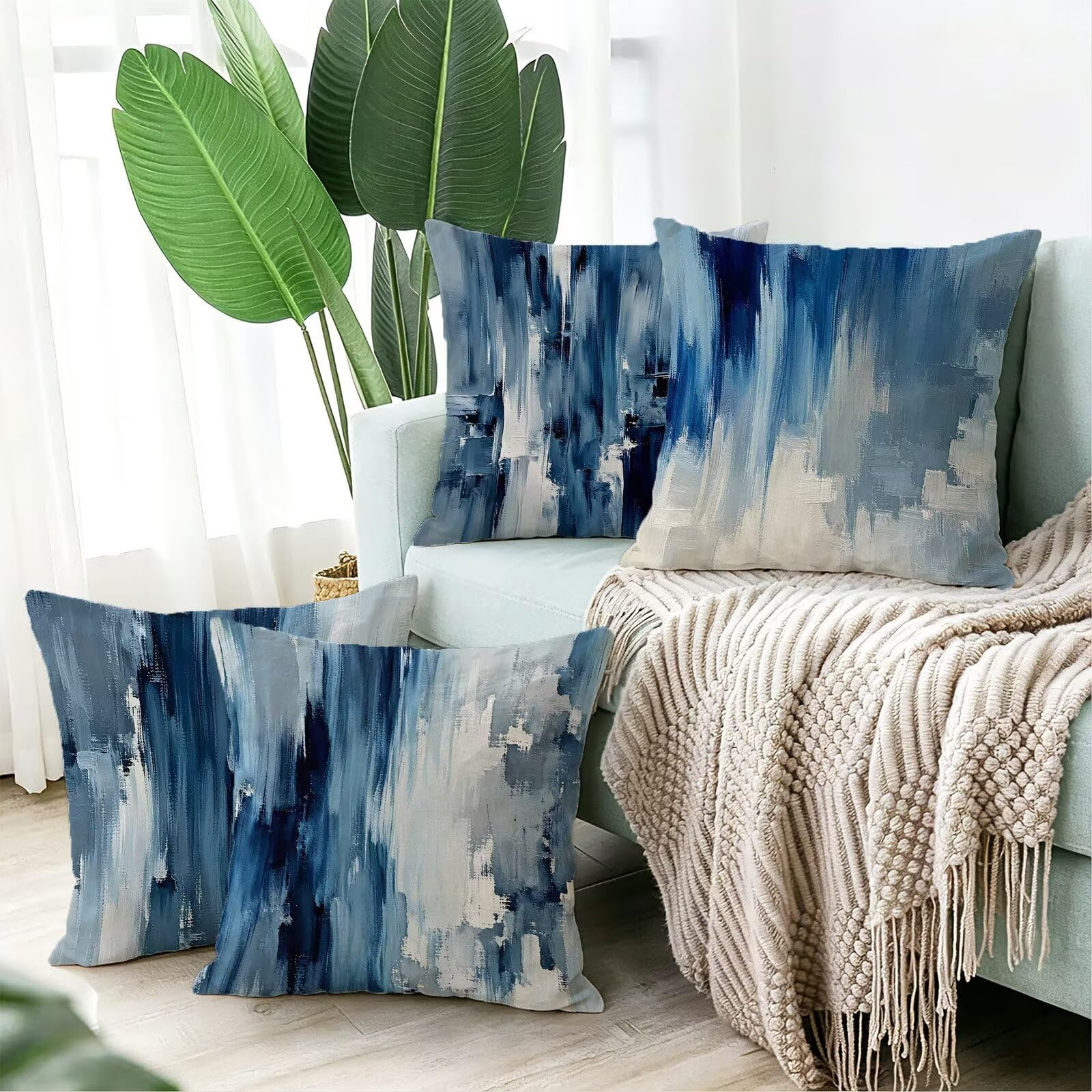 Blu Federe Cuscini Divano 50x50cm, Cuscini da Esterno Set de 4, Cod-110 | Velour Copricuscini Decorativi Letto Arredo, per Letto, Soggiorno, Giardino, Esterno, Casa Decorazione Set di 4 Astratto