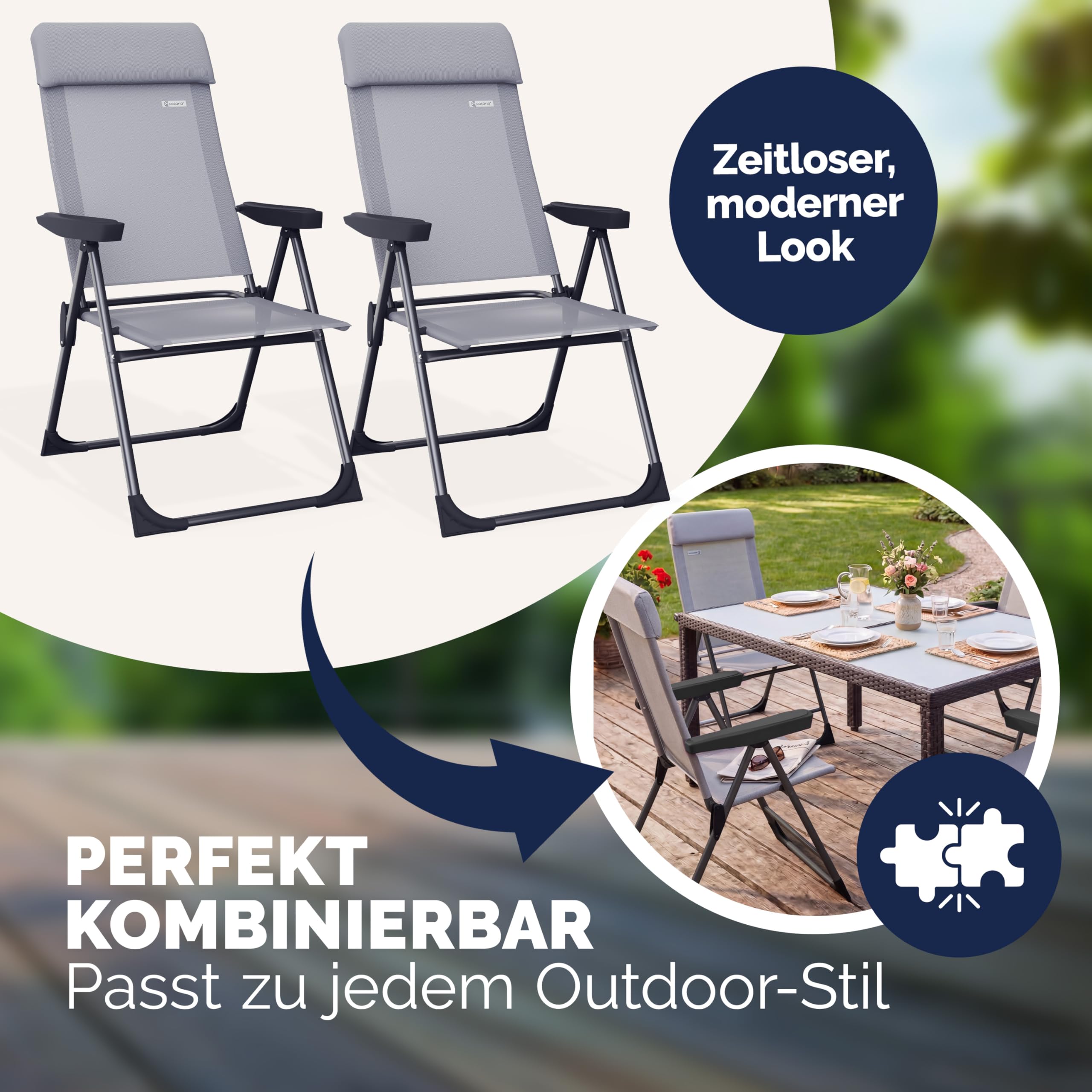 Casaria Set 2 Sedie da Giardino Pieghevoli Regolabili 7 Posizioni Alluminio