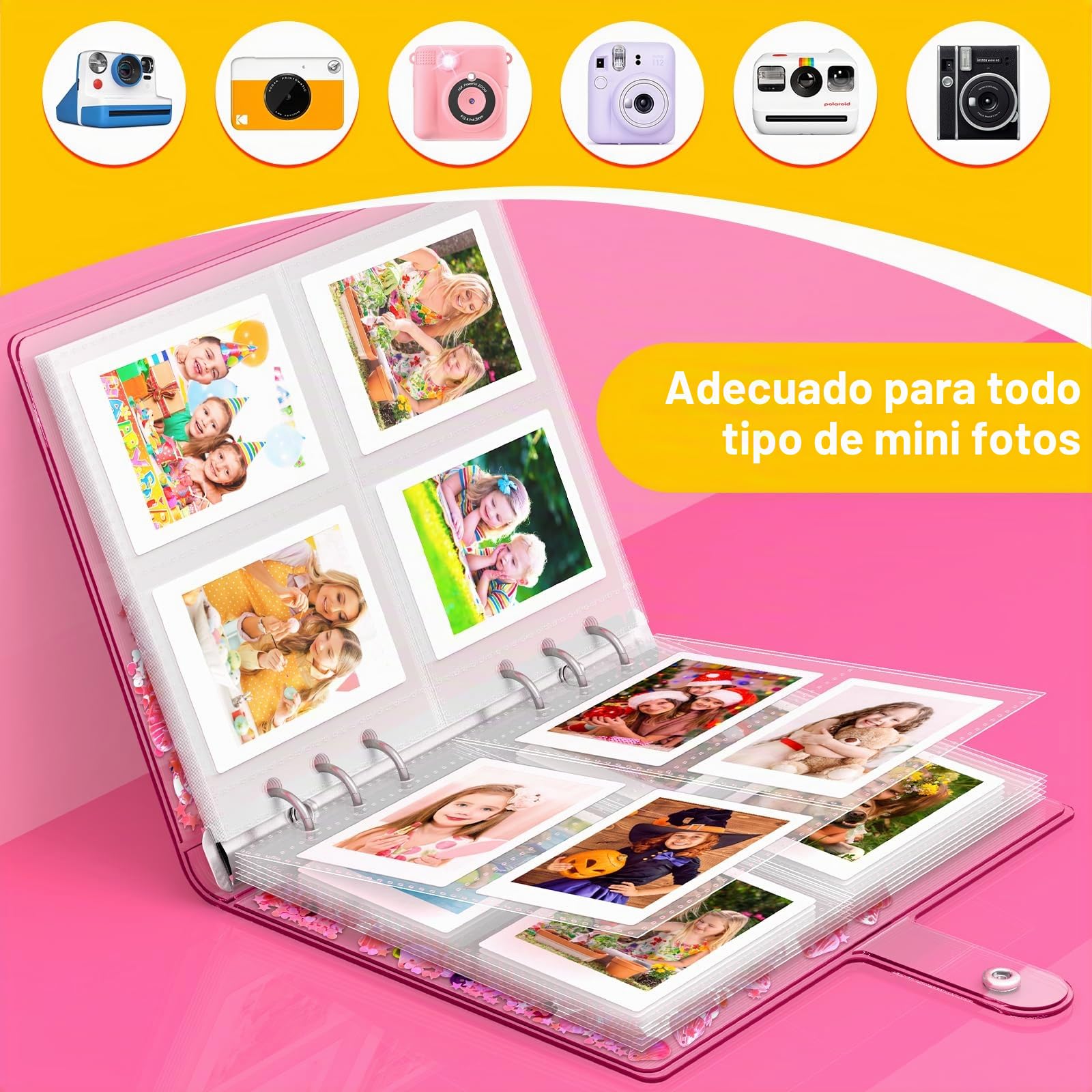 Álbum de fotos pequeño para Instax Mini, álbum de fotos para Polaroid, álbum de fotos para niños, para Instax Mini 11 12 40 KODAK Mini Photo (200 fotos) | Álbum de fotos para Polaroid, compatible con Fujifilm Instax Mini 11 12 40 Kodak Mini Photo, Medias