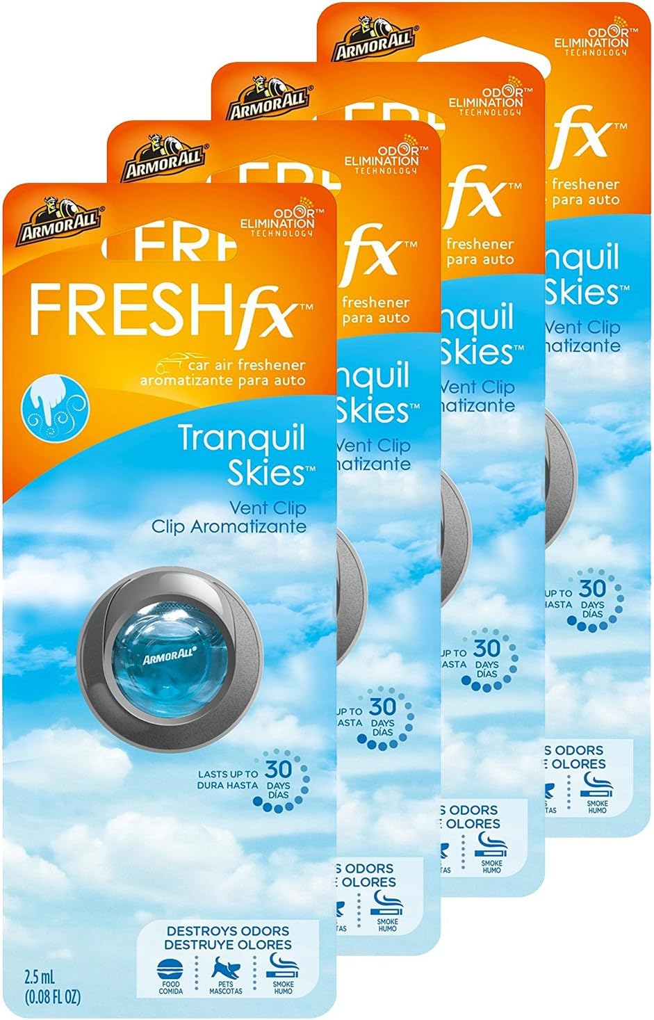 Armor All 18547-4PK .8 fl. oz 4 Pack FRESHfx Car Air Freshener Vent Clip (Tranquil Skies, 0.08 Fluid Ounces)