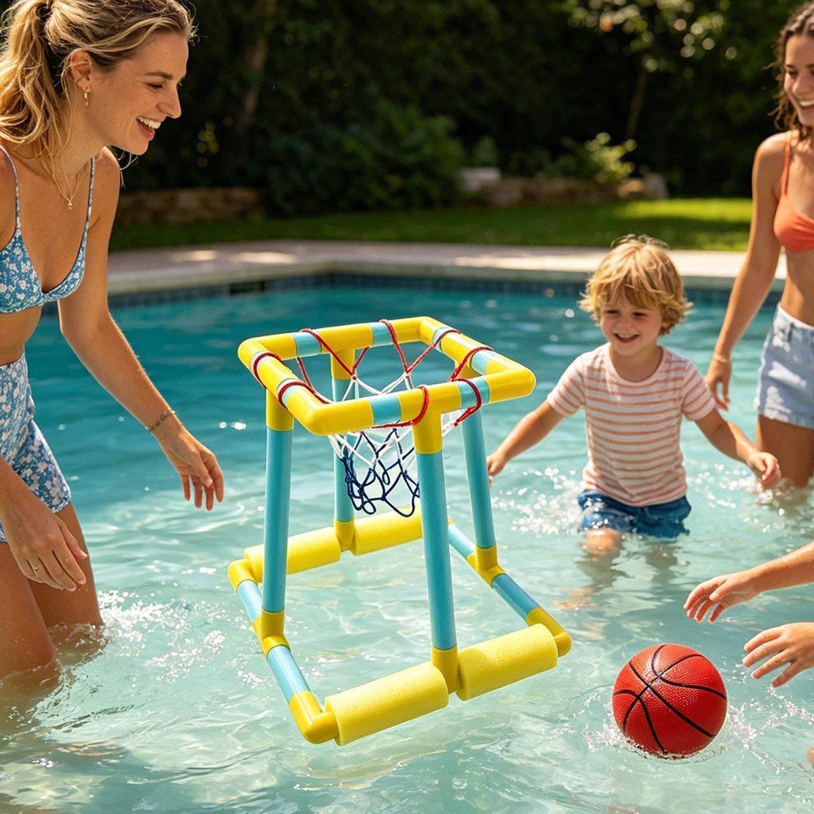 Pool-Basketballkorb, schwimmendes Pool-Spielzeug mit Basketball und Pumpe, Sommer-Freibad-Spiele für Kinder und Erwachsene, Familien-Party-Spiele, Spielzeug