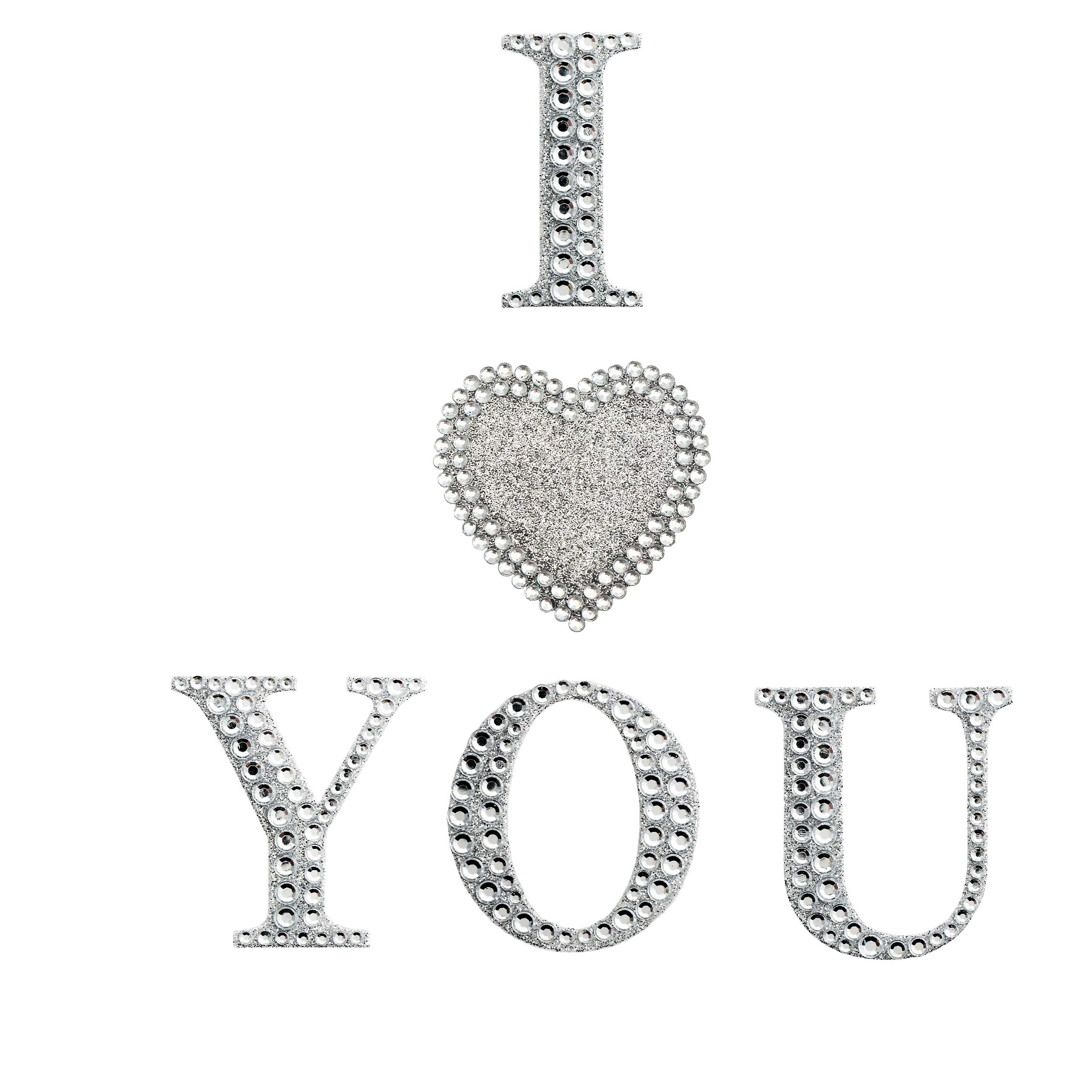 Pebble Eleven Silver I (Heart) You Diamante Sign Glitter Self Adhesive Large Love Letters Diy