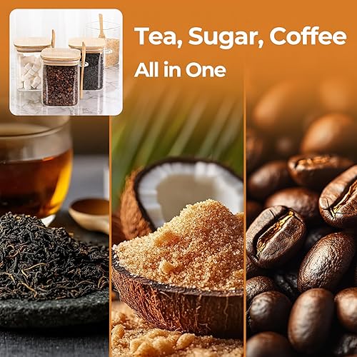 Miniatura 6 de ComSaf Juego de 4 tarros de vidrio de 31 onzas con tapas y cucharas de bambú, recipientes cuadrados de vidrio con tapas, recipientes de café de