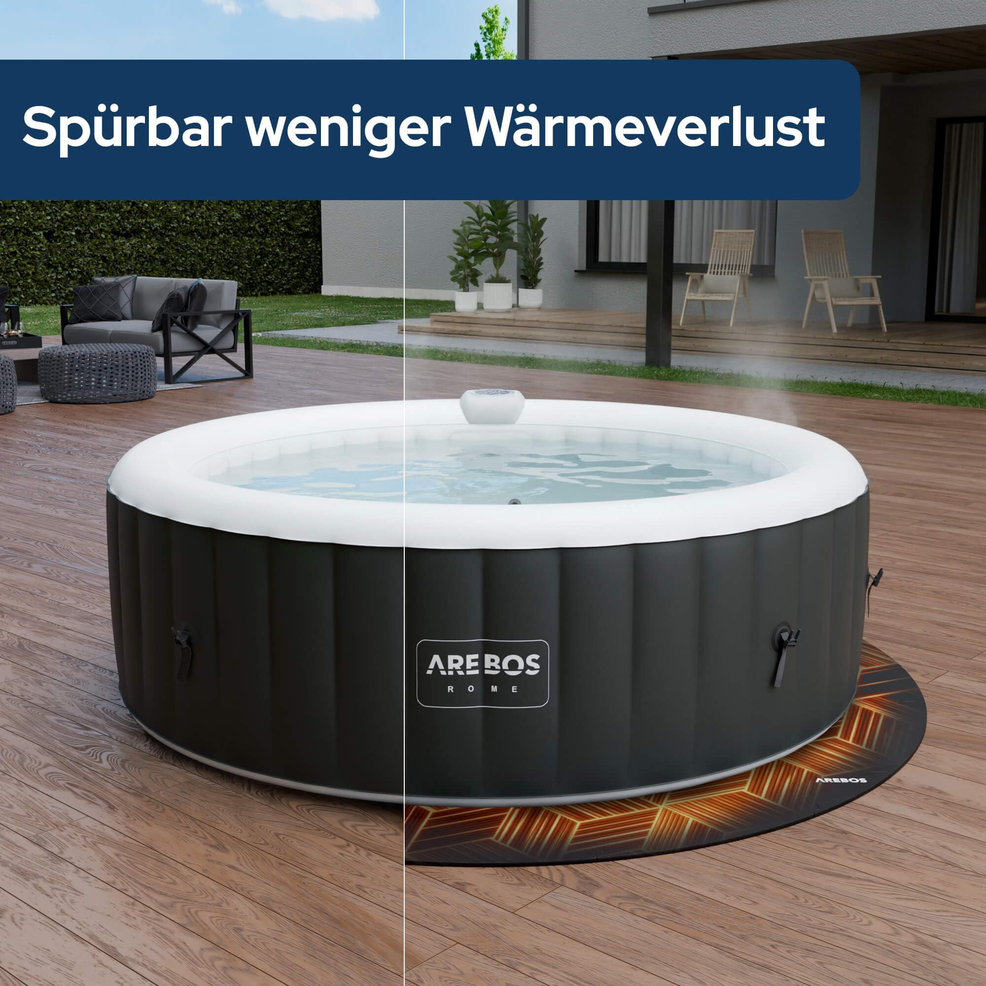Arebos Spa Pool Bodenschutzmatte rund Ø 200 cm | Eva Whirlpool Unterlage als Puzzlematte | Isolierende & Rutschhemmende Bodenmatte | Schutz für Outdoor & aufblasbare Whirlpools