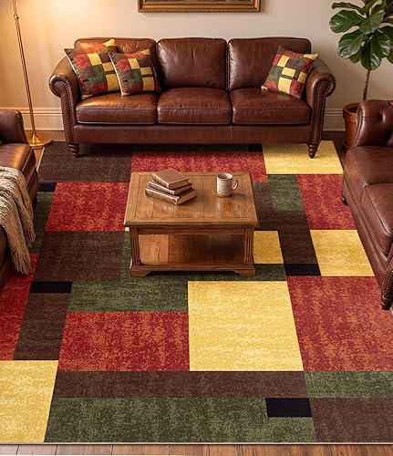 Miniatura 11 de YIHOUSE Alfombra naranja quemada lavable de 8 x 10 pies, Alfombras para Salas, alfombras retro estilo granja marrones, alfombra ondulada abstracta