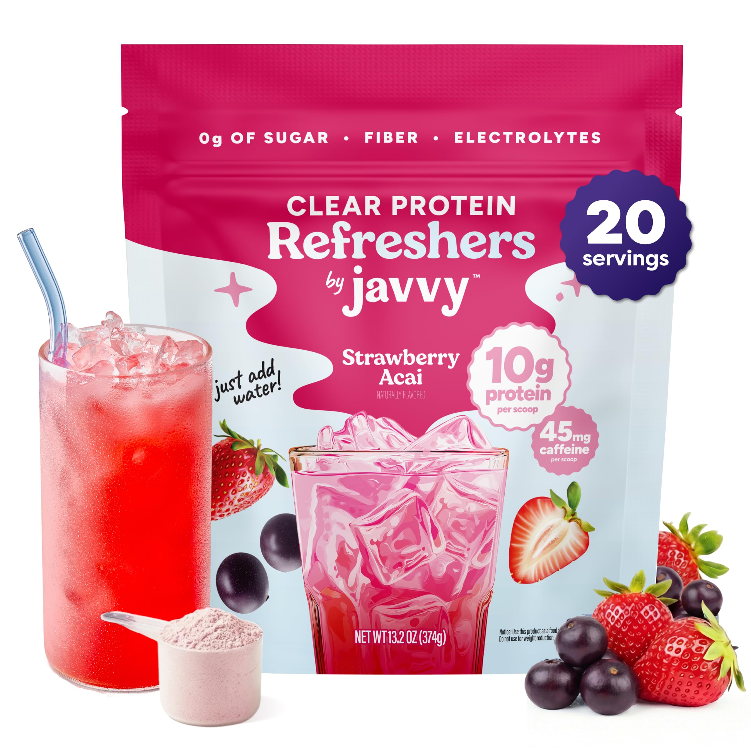 Javvy Clear Protein Powder Strawberry Berry Acai