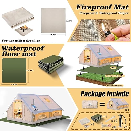 Miniatura 2 de Tiendas de campaña inflables para 8 a 10 personas, 129 pies cuadrados, tienda de campaña inflable grande con gato de estufa, tienda de campaña