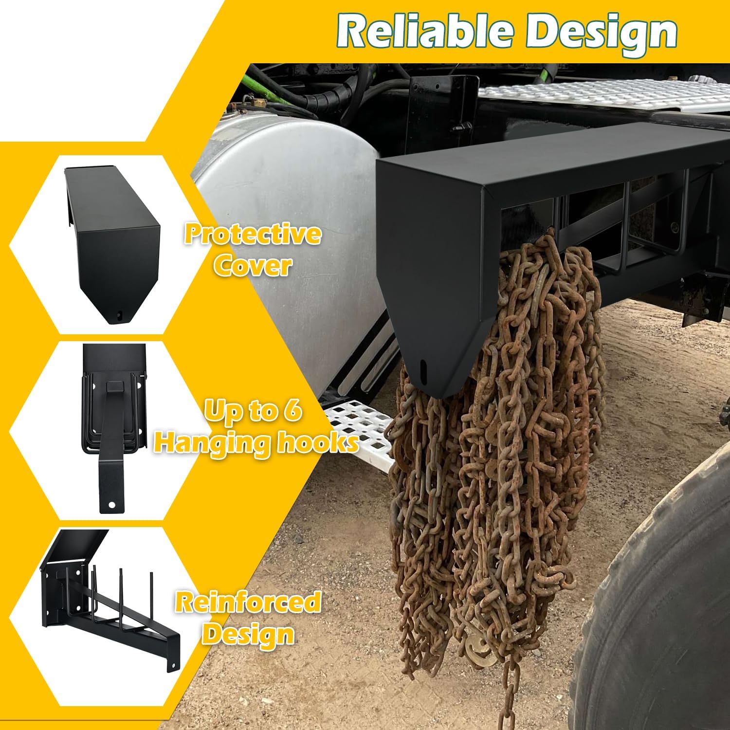 Lockable Tire Chain Hanger, Heavy-Duty Chain Carrier with Reinforced Bar, Powder-Coated Tire Chain Rack with Lid, Universal 24" Snow Chain Holder, Designed to Fit Most Semi-Truck Brands