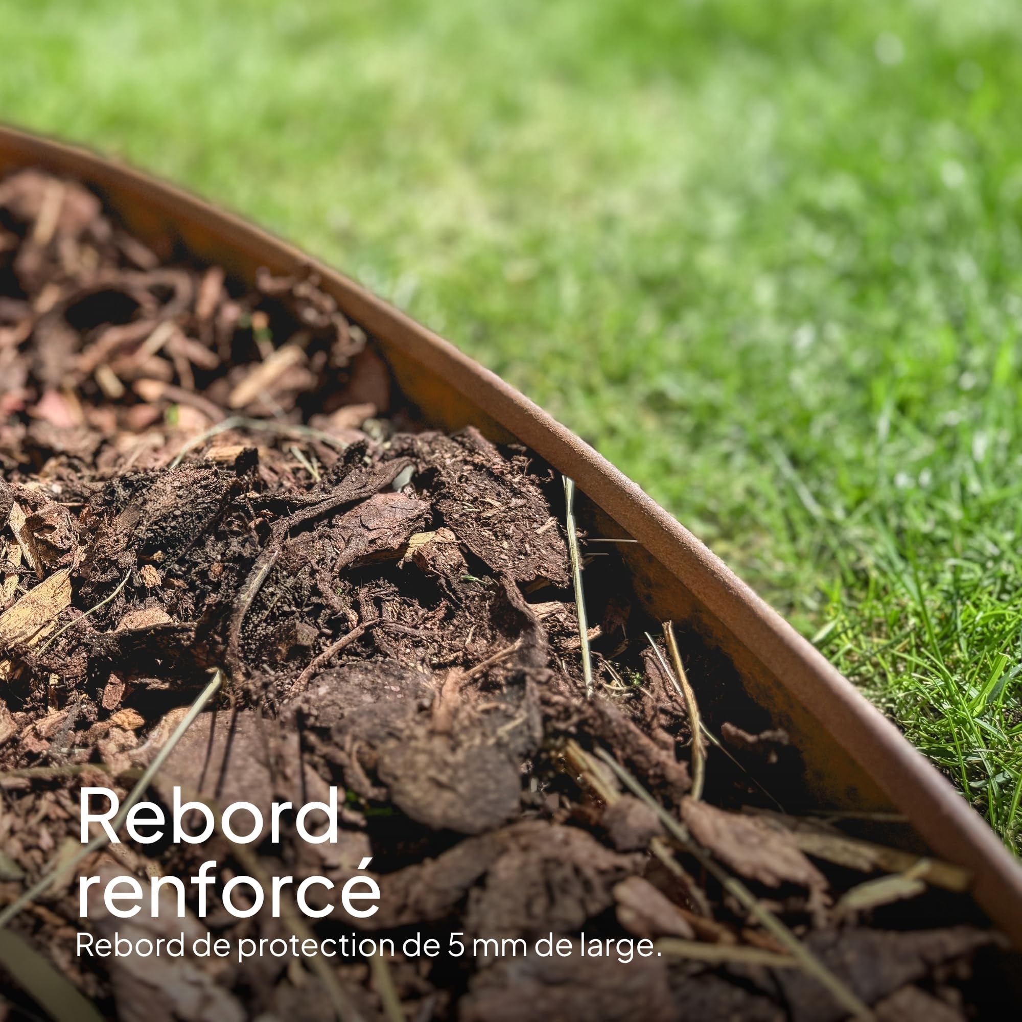 UNIGARDIA Bordure de Jardin en Acier Corten 5 m, Hauteur 5 cm, Rebord 5 mm | Bordure de Pelouse Flexible en Métal, Installation facile, Piquets d’ancrage inclus